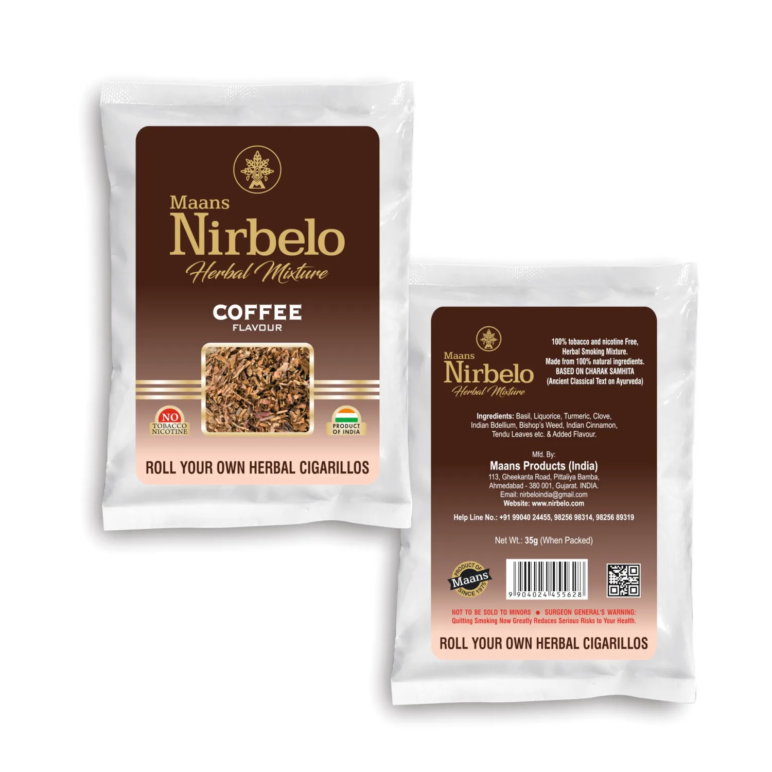 Nirbelo Coffee Flavoured Roll Your Own Herbal Blend | Tobacco and Nicotine Free | Pack of 1-35 Gram