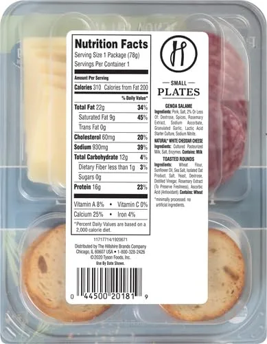 Hillshire Snacking Small Plates, Genoa Salami and White Cheddar Cheese, Single Serve, 2.76 Oz