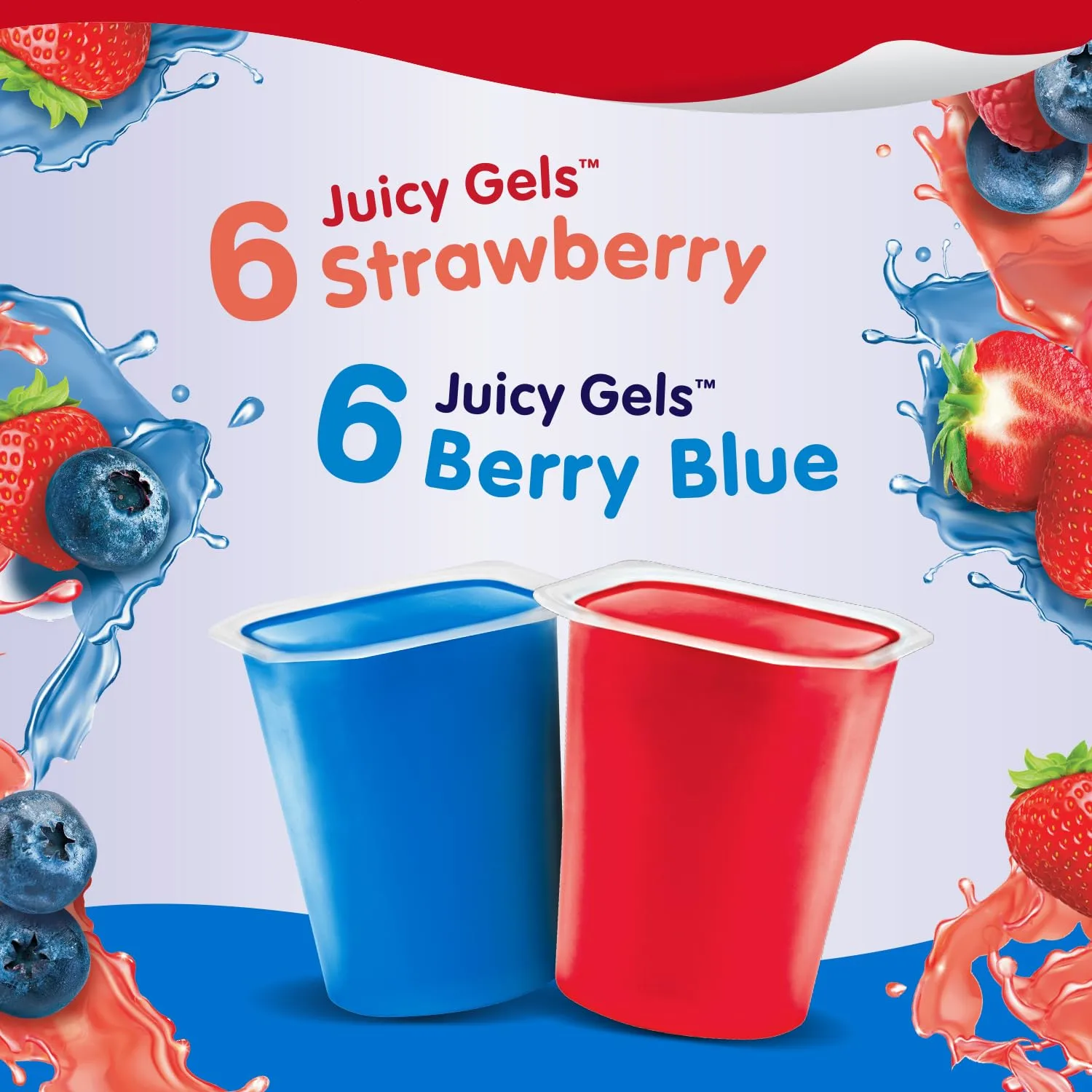 Snack Pack Strawberry & Berry Blue Flavored Juicy Gels, Lunchbox Snack, 12 Count Snack Cups