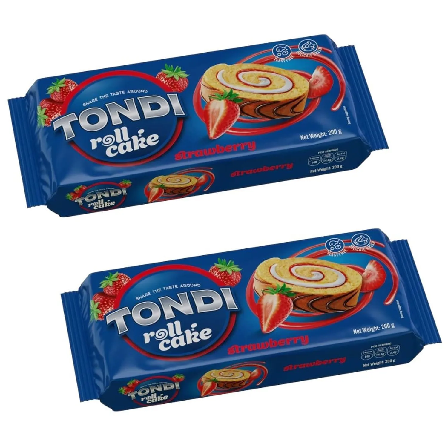 TONDI Roll Cake with Strawberry Fillings -A Delicious Organic Cake Dessert, Perfect for Any Occasion - Sweet Ceramal Cakes Individually Wrapped for Freshness - Ideal for Snacking & Gifting- 2 Pack