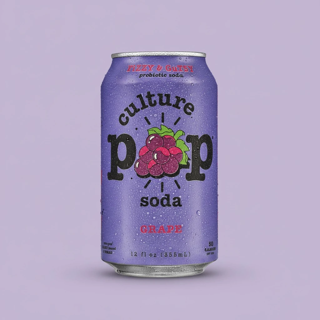 Culture Pop Soda, Grape, Probiotic Low Sugar Soda, Sparkling Juice Alternative, Non-GMO, Kosher, Gluten-Free, No Stevia (12pk)