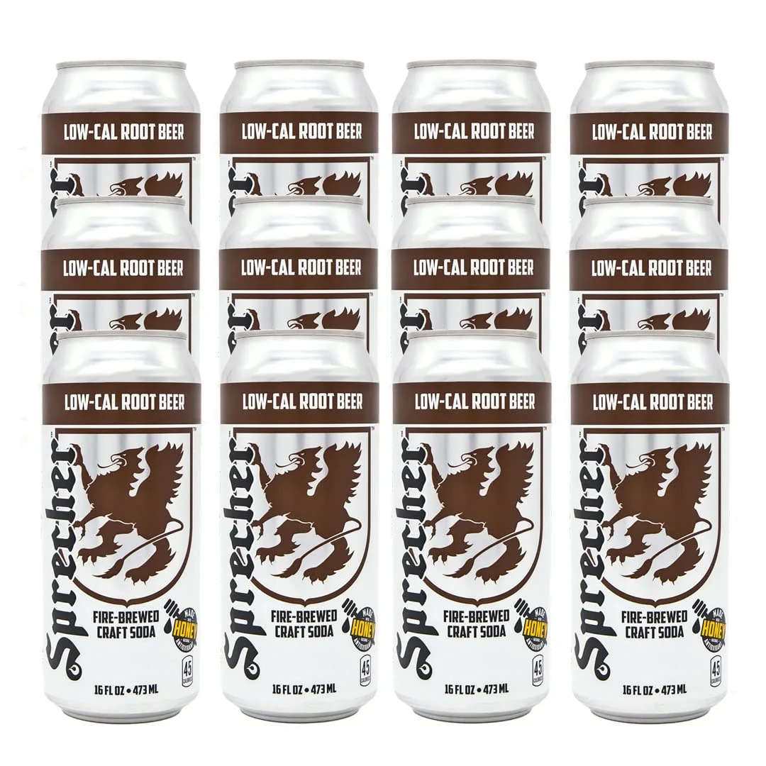 Sprecher Low-Cal Root Beer, Great Tasting, Handcrafted, Fire Brewed Gourmet Craft Soda, 16oz Cans 12 Pack