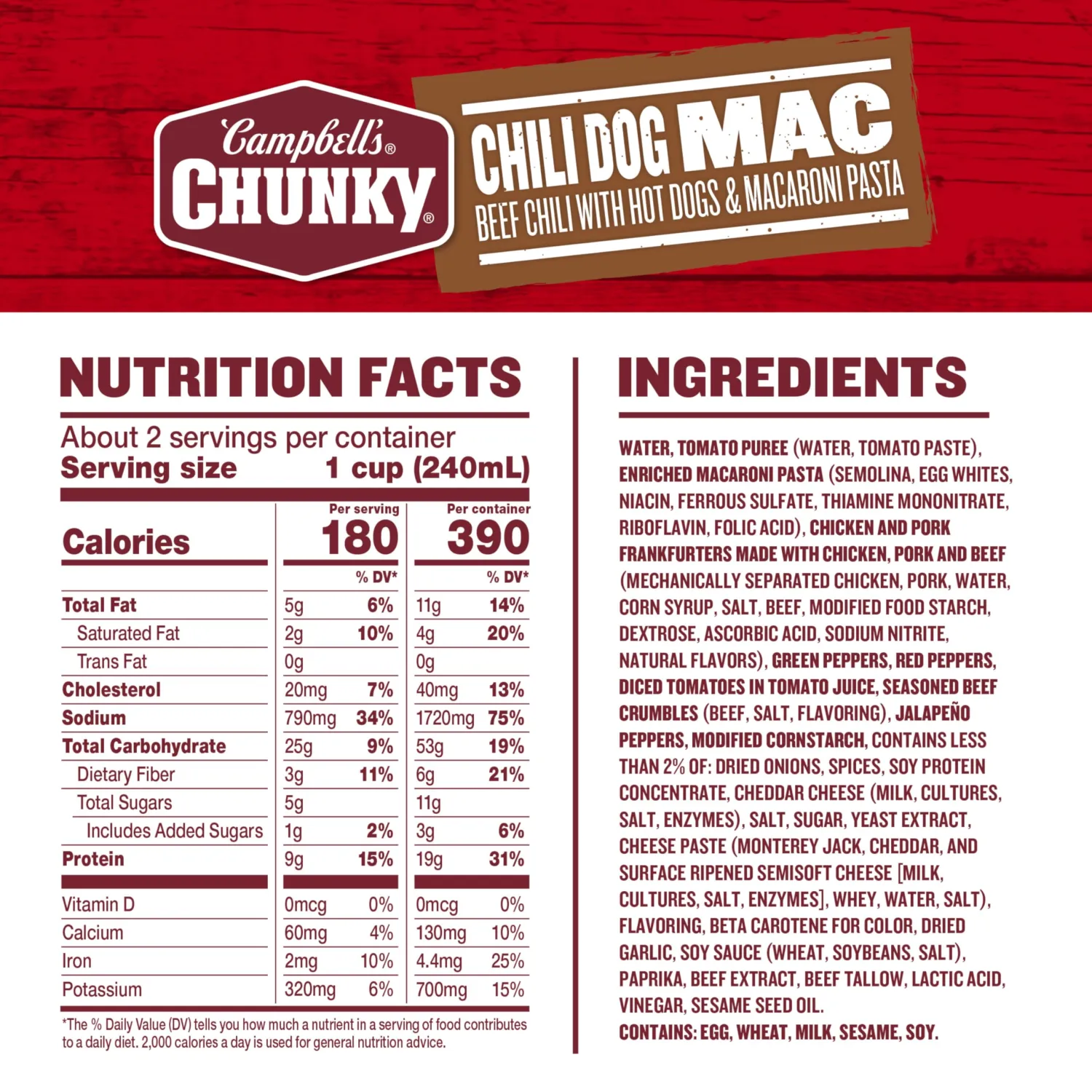 Campbell’s Chunky Chili Dog Mac Soup, 18.8 oz Can