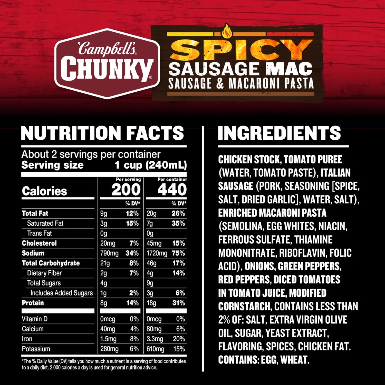 Campbell’s Chunky Spicy Sausage Mac Soup, 18.8 oz Can