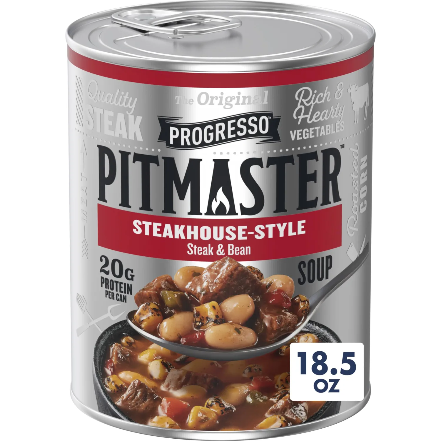 Progresso Pitmaster Steakhouse Style Steak and Bean, Gluten Free, Canned Soup, 18.5 oz