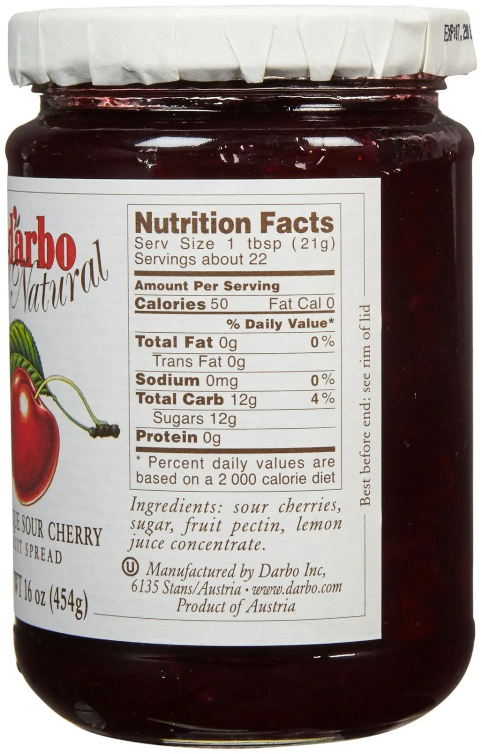 D'arbo Sour Cherry Fruit Spread, 16 oz