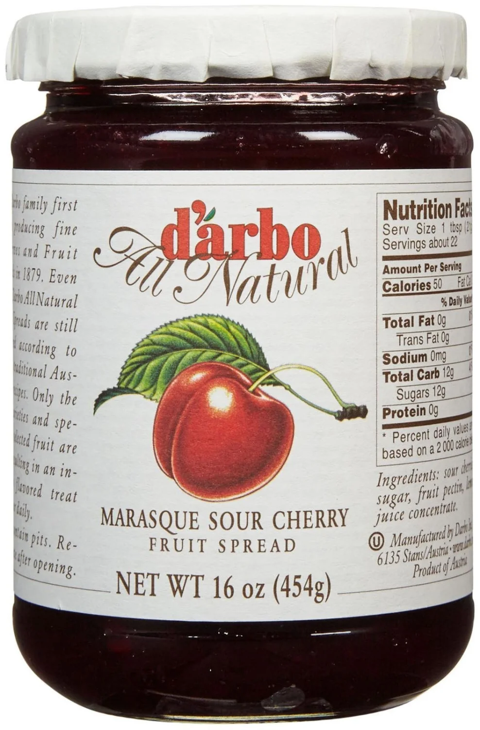 D'arbo Sour Cherry Fruit Spread, 16 oz
