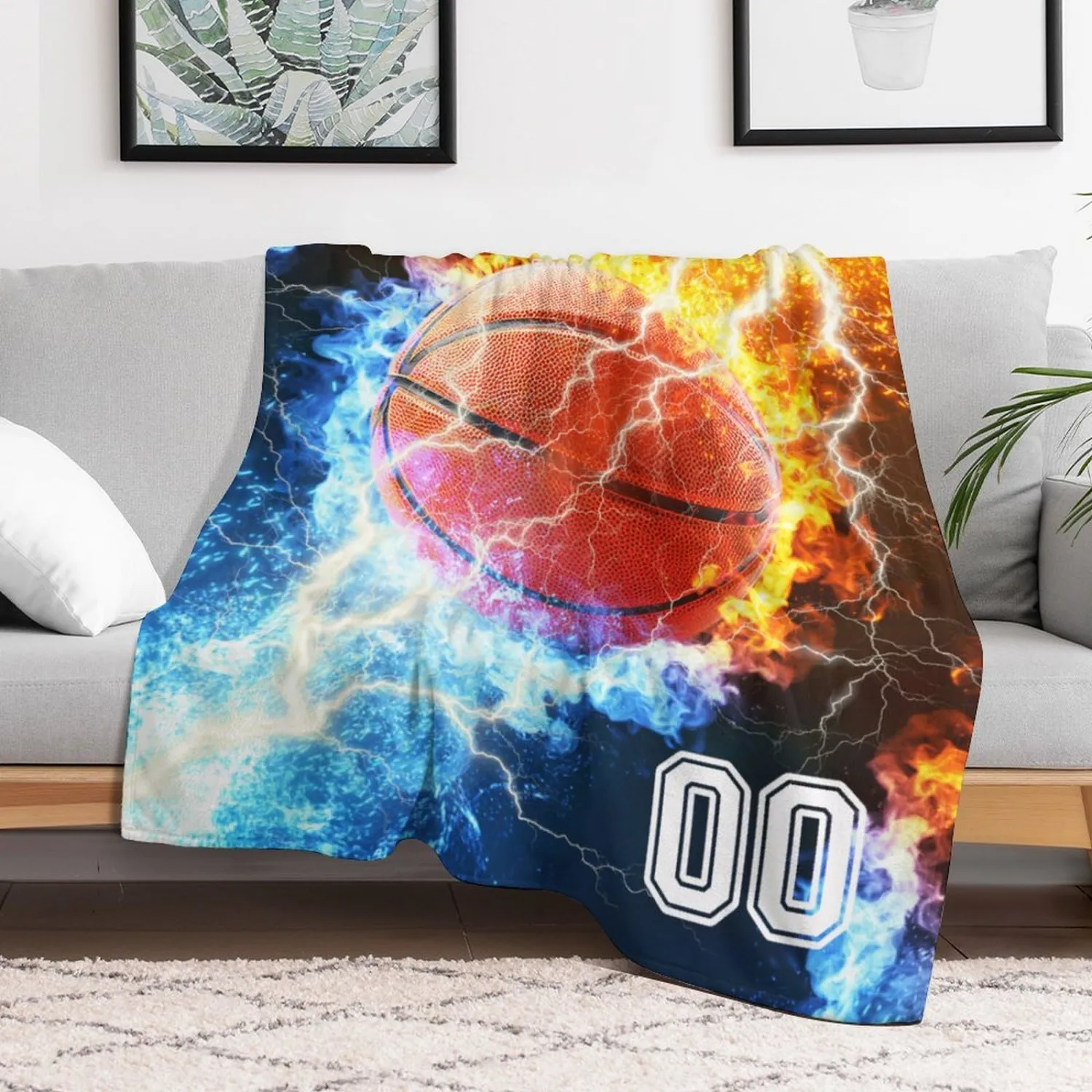 Custom Basketball Blanket, 30"x40" Flannel Cool Basketballs Themed Printed Plush Blankets, Soft Nap Throw Blanket for Home Boys Girls Women Basketball Lovers Gifts