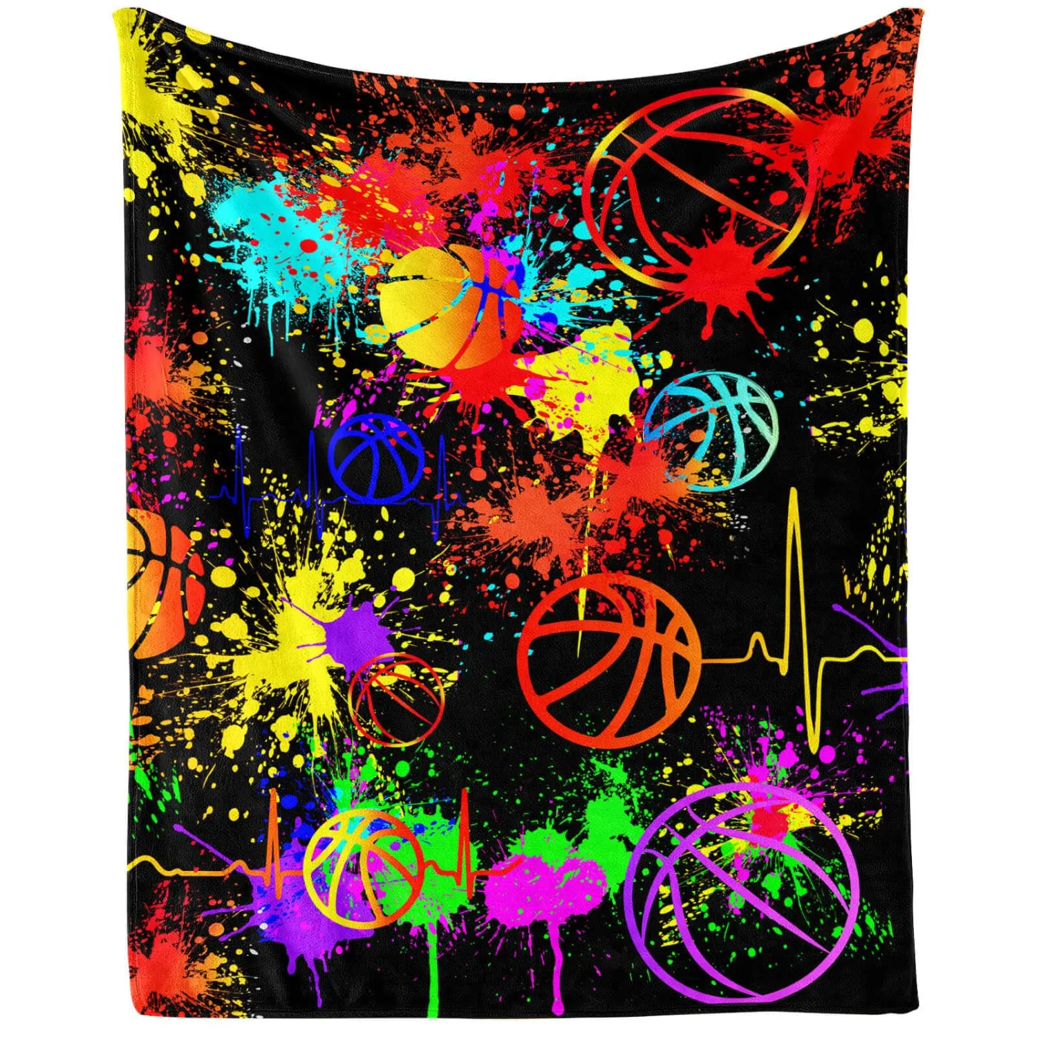 Basketball Throw Blanket, 50" x 40" Flannel Cool Basketballs Themed Printed Stuffed Plush Orange Blankets, Soft Nap Throw Blanket for Home Boys Girls Women Basketball Lovers Gifts