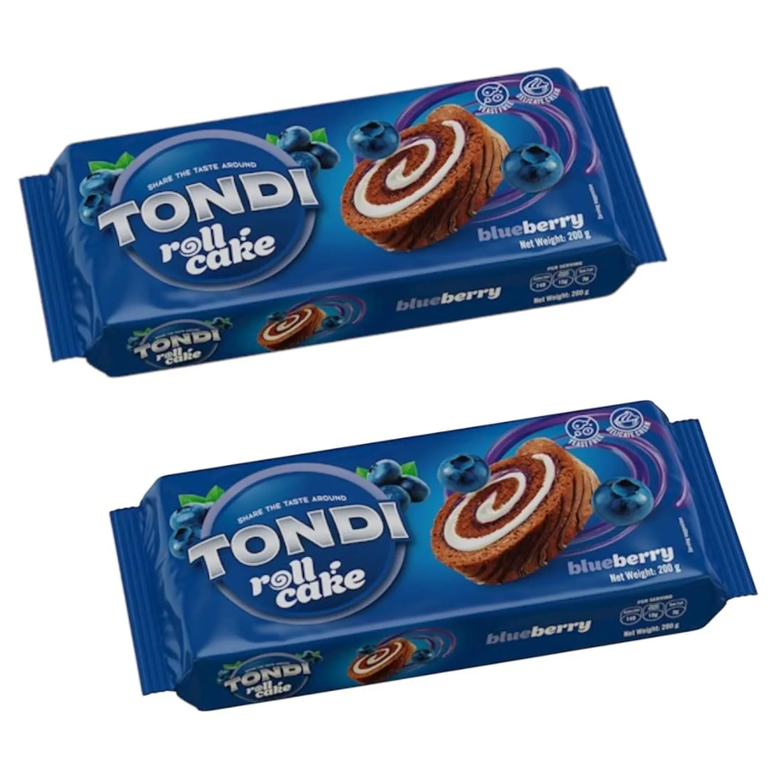 TONDI Chocolate Roll Cakes with Blueberry Fillings - Sweet Ceramal Cake Individually Wrapped for Freshness - Enjoy a Light, Fluffy Sponge Cake with Every Bite- Ideal for Any Occasion- 7oz/each- 2 Pack with TONDI Sticker