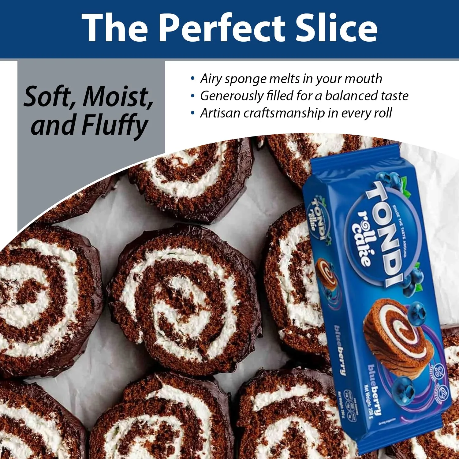TONDI Chocolate Roll Cakes with Blueberry Fillings - Sweet Ceramal Cake Individually Wrapped for Freshness - Enjoy a Light, Fluffy Sponge Cake with Every Bite- Ideal for Any Occasion- 7oz/each- 2 Pack with TONDI Sticker