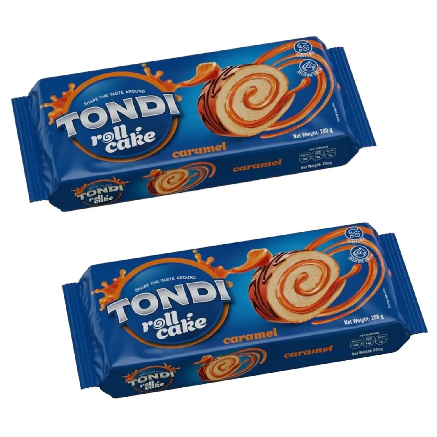 TONDI Roll Cakes - Roll Cake with Caramel Fillings - Delicious Sponge Cake Rolled in Velvety Ganache - Tasty Snack Cakes for Tea, Coffee & More - 2 Pack with TONDI Sticker