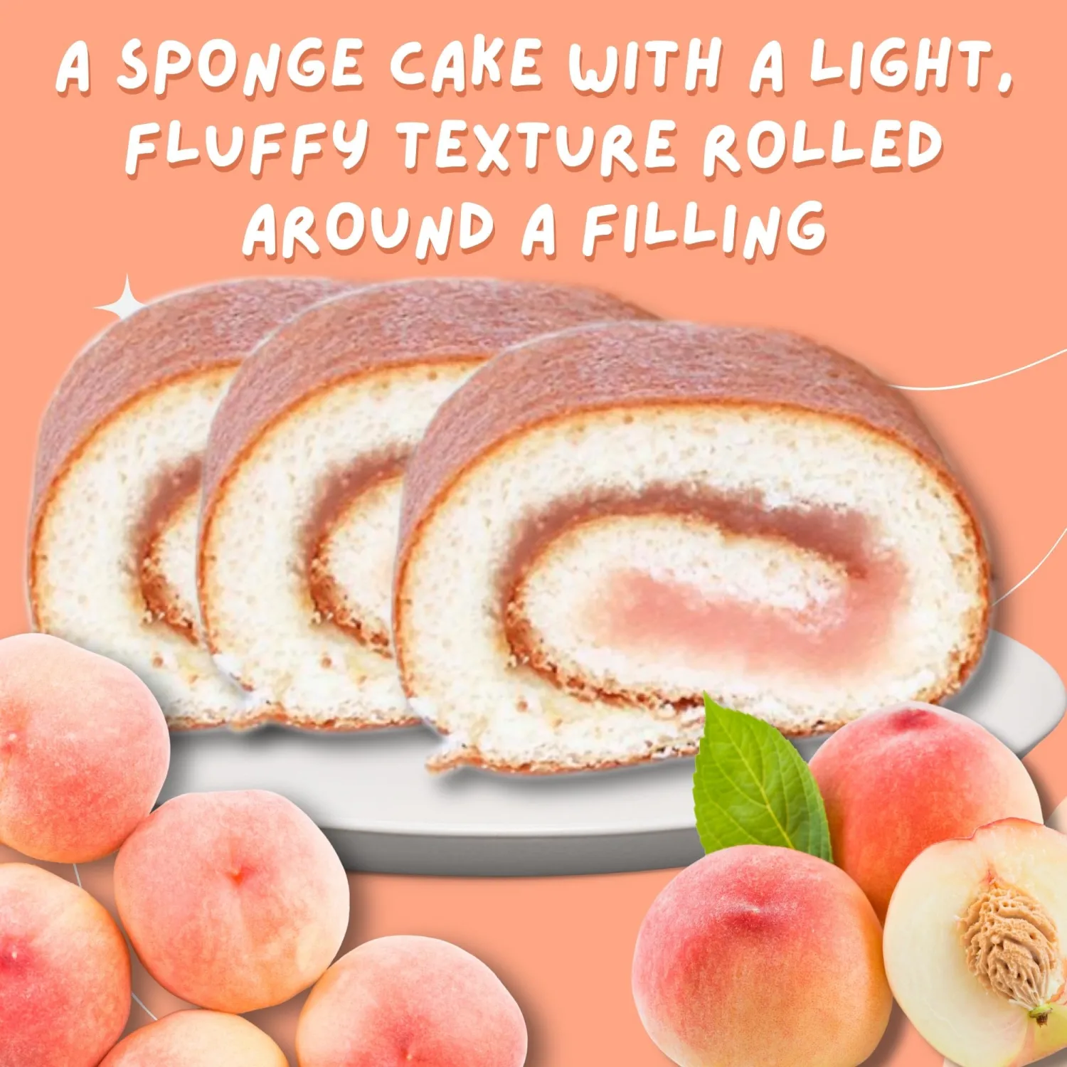 Wagokoroll Castella Roll Cake, White Peach Flavor - Authentic Japanese Confectionery, Asian Sweets, Made in Japan by Penguin, 200g (Pack of 1, Peach)