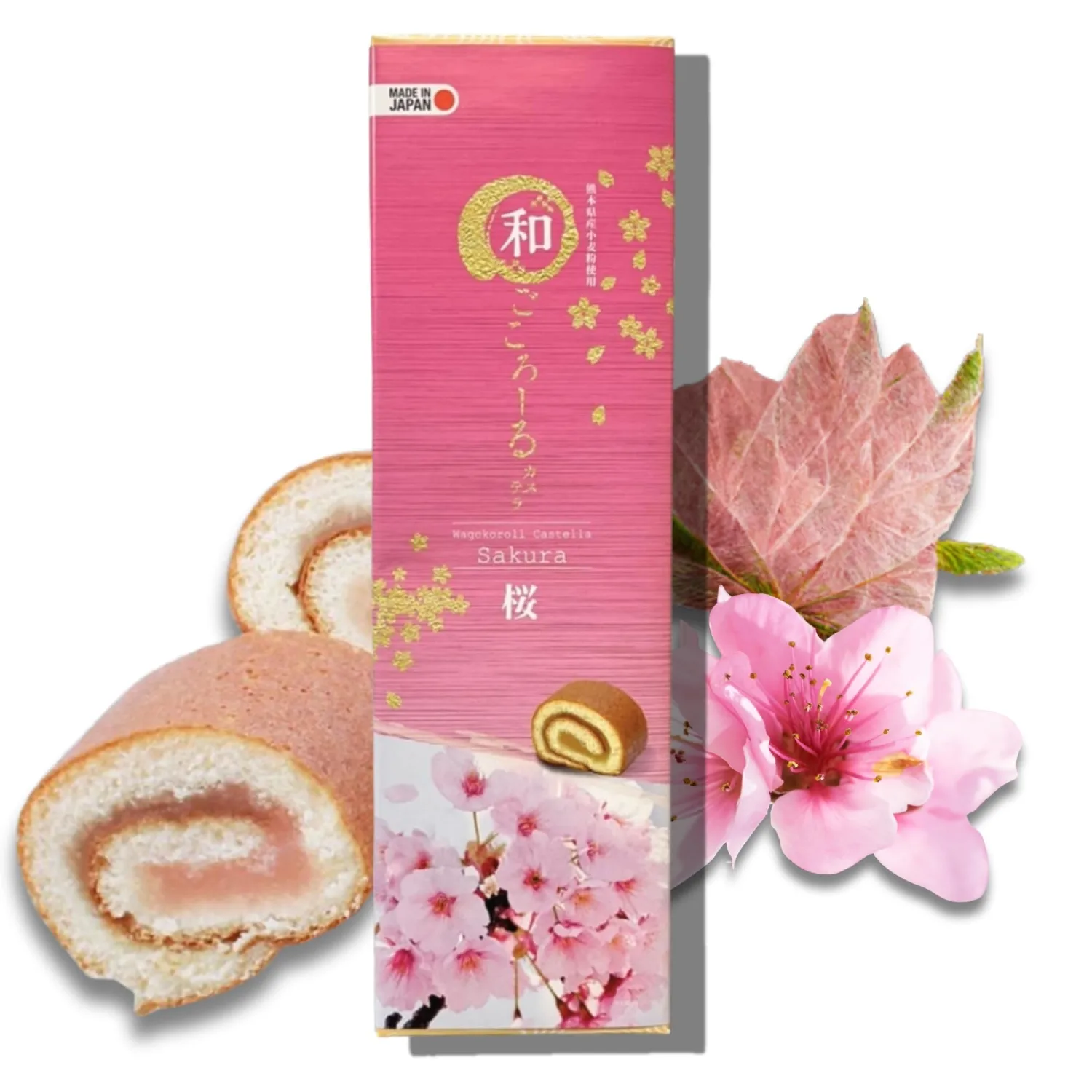 Wagokoroll Castella Roll Cake, Sakura (Cherry Blossom) Flavor - Authentic Japanese Confectionery, Asian Sweets, Made in Japan by Penguin, 200g (Pack of 1, Sakura)