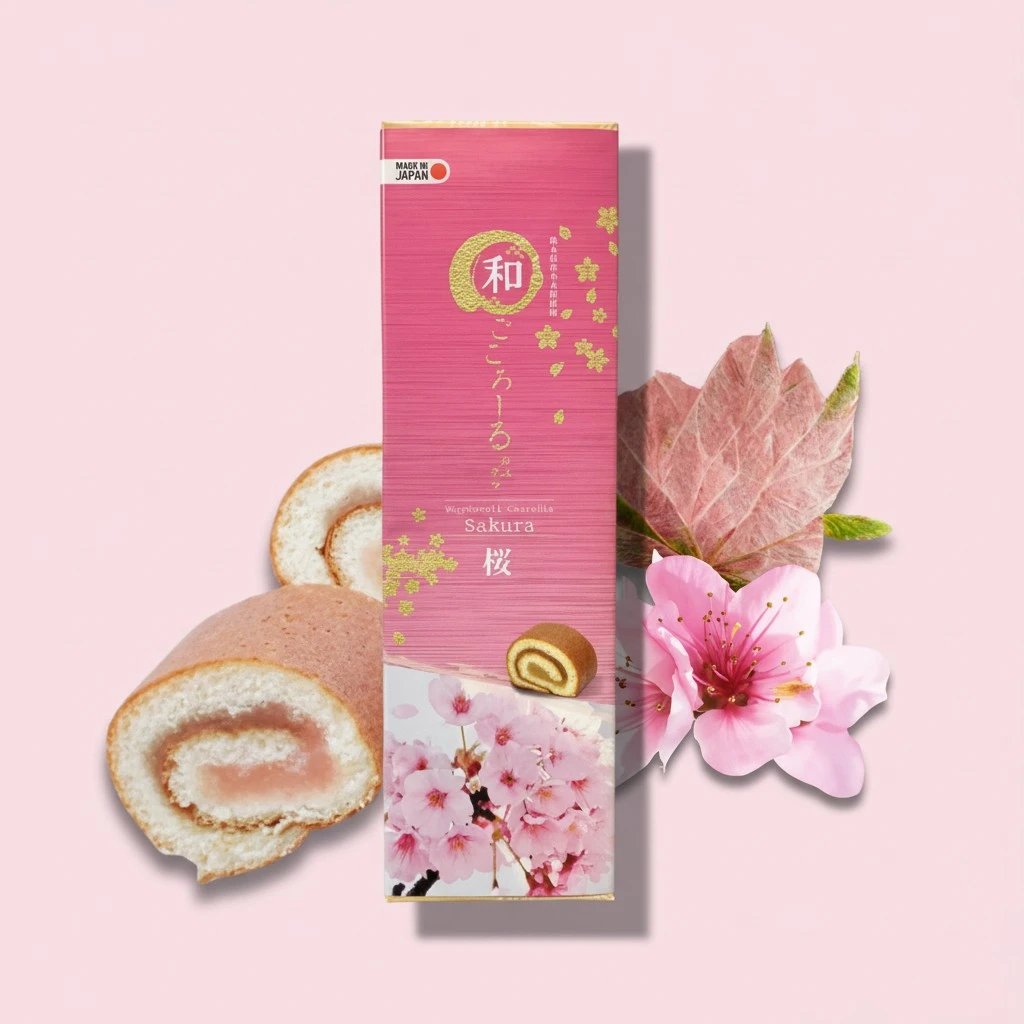 Wagokoroll Castella Roll Cake, Sakura (Cherry Blossom) Flavor - Authentic Japanese Confectionery, Asian Sweets, Made in Japan by Penguin, 200g (Pack of 1, Sakura)