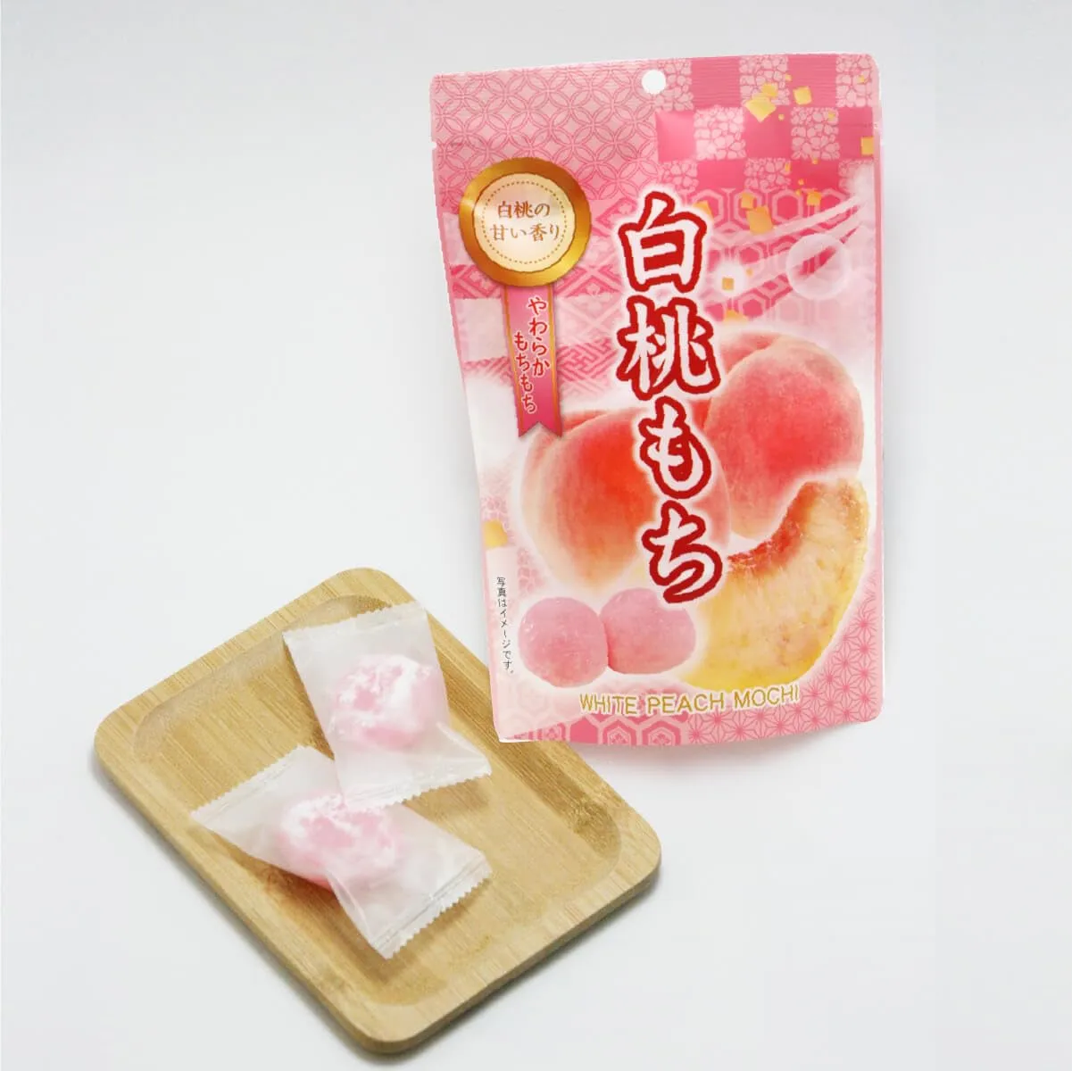 Mochi White Peach Traditional Japanese Rice Cakes, 130g, Soft Chewy Wagashi Sweets Estala