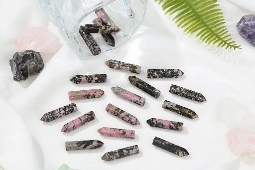 YATOJUZI 10PCS Rhodochrosite Natural Healing Crystals Stones Sets Tumbled Polished Pocket Gemstones Bulk Point Hexagonal Wands Reiki Energy Balancing Chakra Meditation Therapy Gift for Women Men