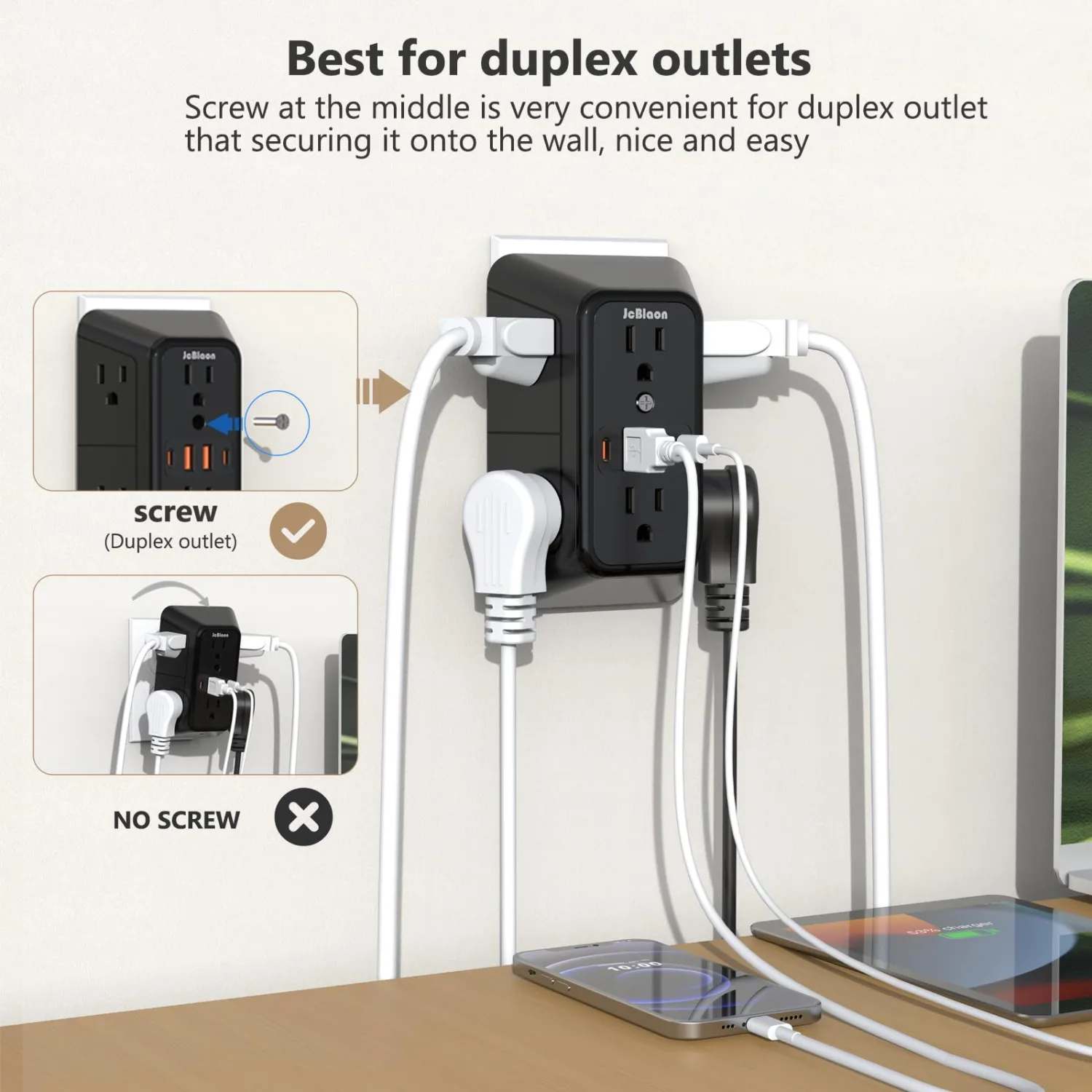 Outlet Extender Surge Protector - 6 Outlet Splitter with 4 USB Ports (2 USB C), Multiple Plug Expander Wall Charger, 3 Sided Multi Plug Wall Adapter Power Strip for Home Office Kitchen Travel