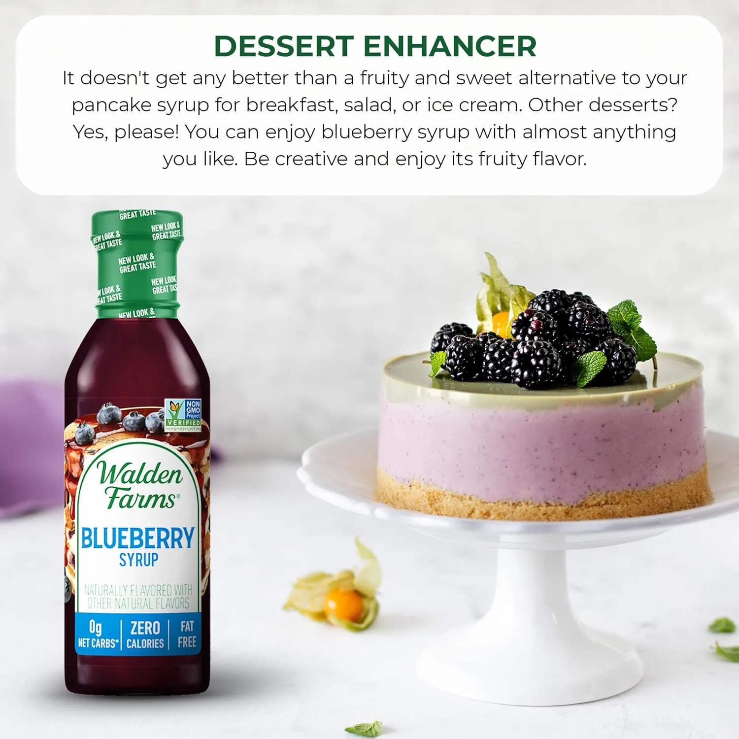 Walden Farms Blueberry Syrup - Sugar-Free, Calorie-Free, Low Carb, Keto-Friendly, Gluten-Free, Vegan Blueberry Syrup Alternative for Pancakes, Yogurt, Smoothies, (12 oz Bottle x 2)