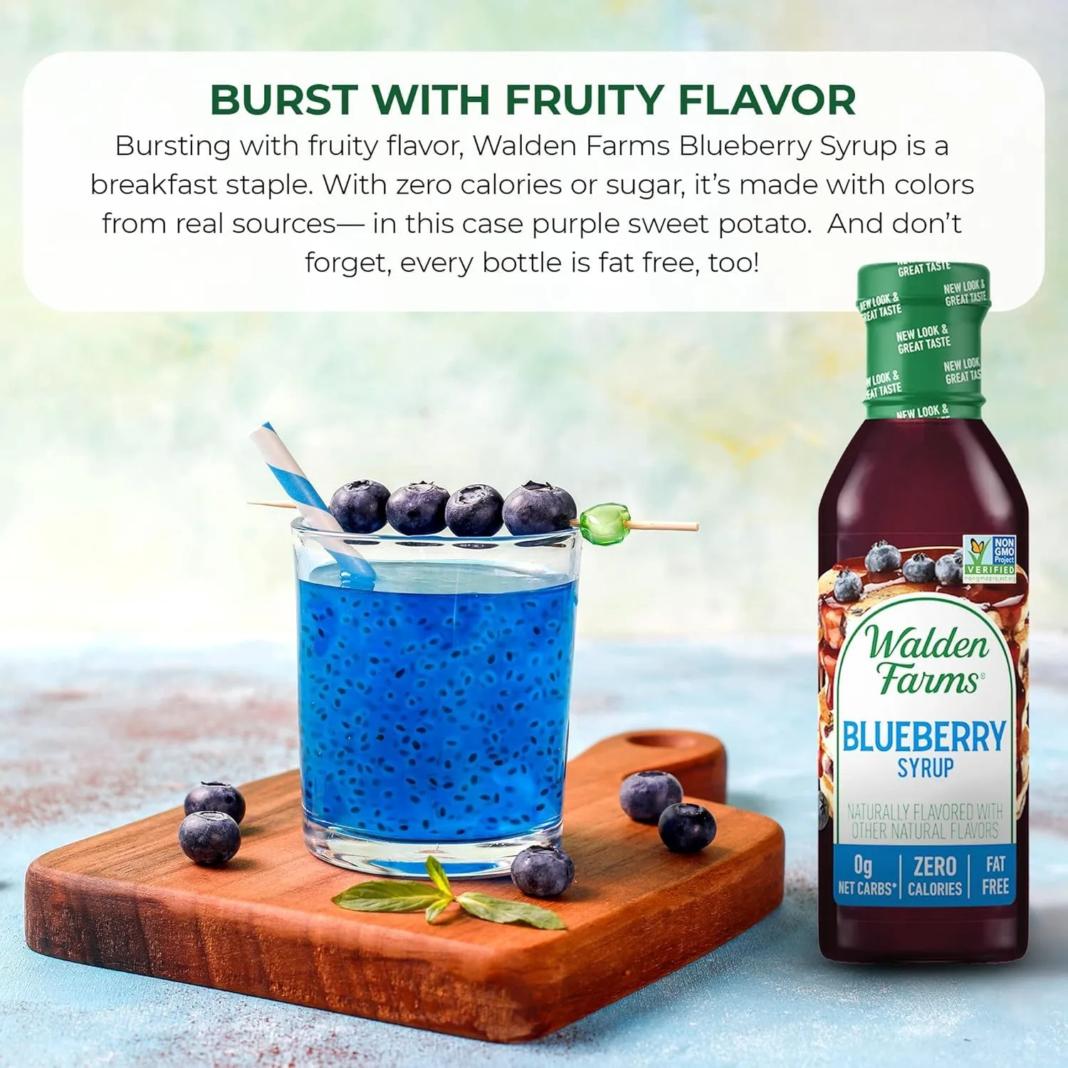 Walden Farms Blueberry Syrup - Sugar-Free, Calorie-Free, Low Carb, Keto-Friendly, Gluten-Free, Vegan Blueberry Syrup Alternative for Pancakes, Yogurt, Smoothies, (12 oz Bottle x 2)