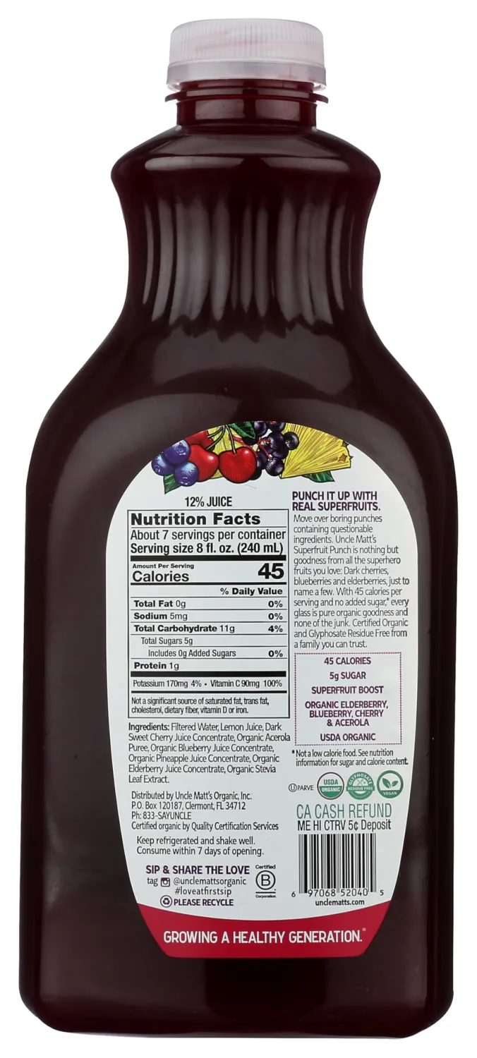 UNCLE MATTS Organic No Sugar Added Superfruit Punch, 52 FZ