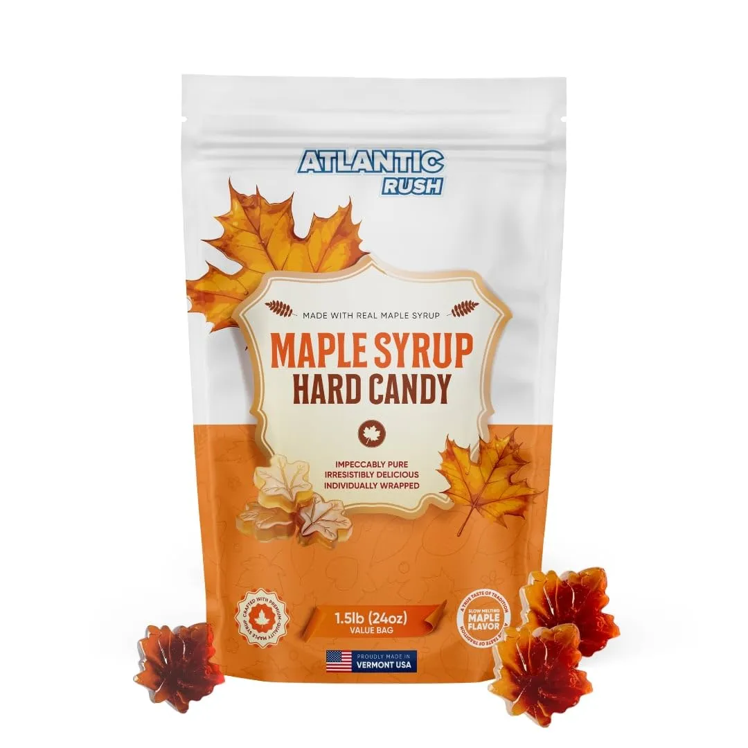 Real Maple Syrup Leaf Drop Candy -Maple Drop Hard Candy- Resealable Bag Maple Syrup Candies - Maple Sugar Candy- Maple Syrup Candy- Maple Leaf Candy -Maple Hard Candy- Maple Candy From Vermont - Pure Maple Flavor Candy (1.5 LB)