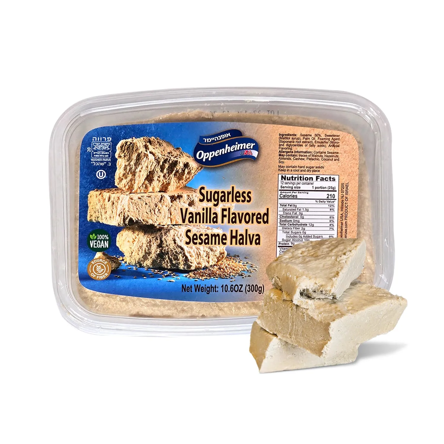 Sugarless Sesame Halva Vanilla Flavor - Delicious Sweet Israeli Mini Snacks Sesame Tahini Treat Bars for Melt-in-Your Mouth Delight - Perfect Halvah for Any Occasion - Vegan, Kosher - 10.6OZ (300g)