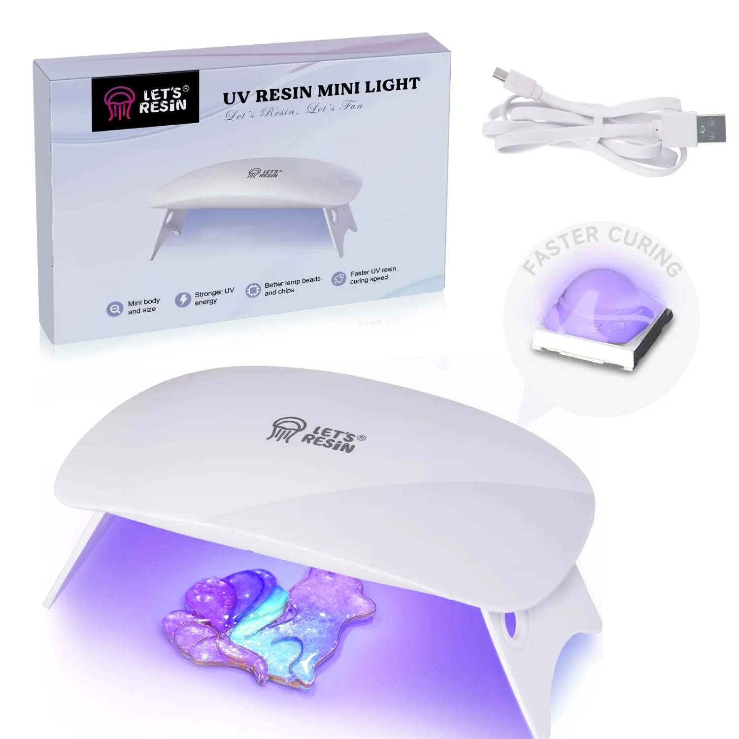 LET'S RESIN Mini UV Light for Resin, 2.5Times Higher UV Energy Value Portable UV Resin Light, Faster Curing & 84g Light Weight UV Lamp, Resin Supplies for UV Resin Molds, Jewelry Making, Craft Decor