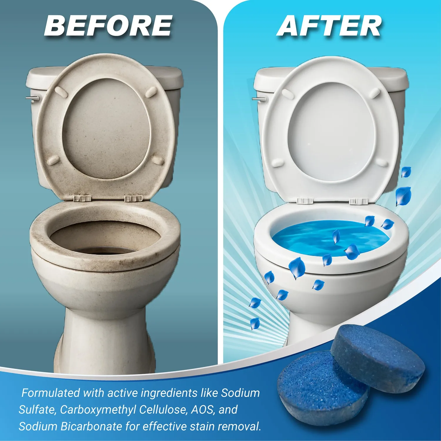 Automatic Toilet Bowl Cleaner Tablets – 20 Tabs - Blue Gel Toilet Tank Cleaners, Hard Water Ring Remover, Septic-Safe Heavy-Duty Stain & Smell Eliminator, Toilet Cleaning & Deodorizer