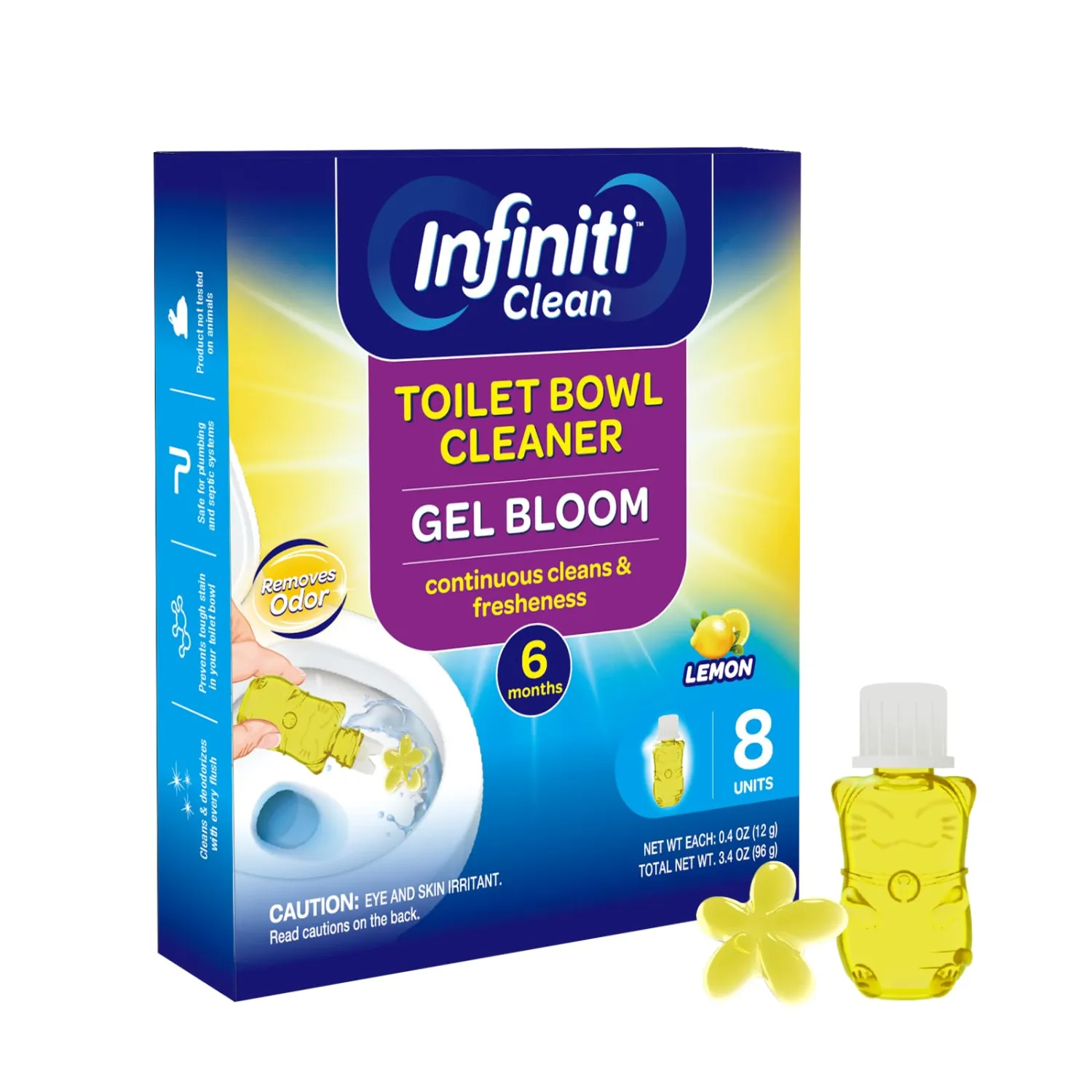 Toilet Gel Stamp - 8 Packs Toilet Bowl Cleaner Gel with Automatic Click, Freshener for Toilet Maintenance, 3.4oz, 6 Month Supply (Lemon)