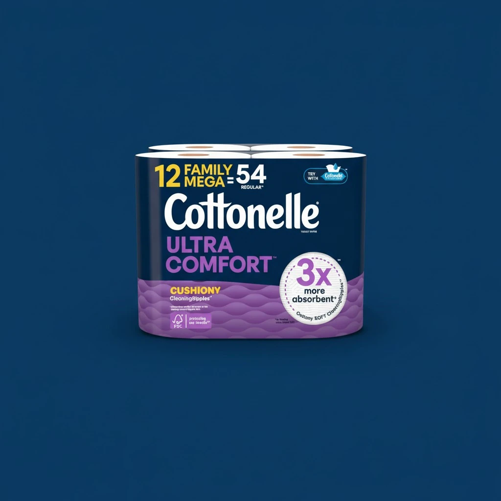 Cottonelle Ultra Comfort Toilet Paper with Cushiony CleaningRipples Texture, 12 Family Mega Rolls = 54 Regular Rolls
