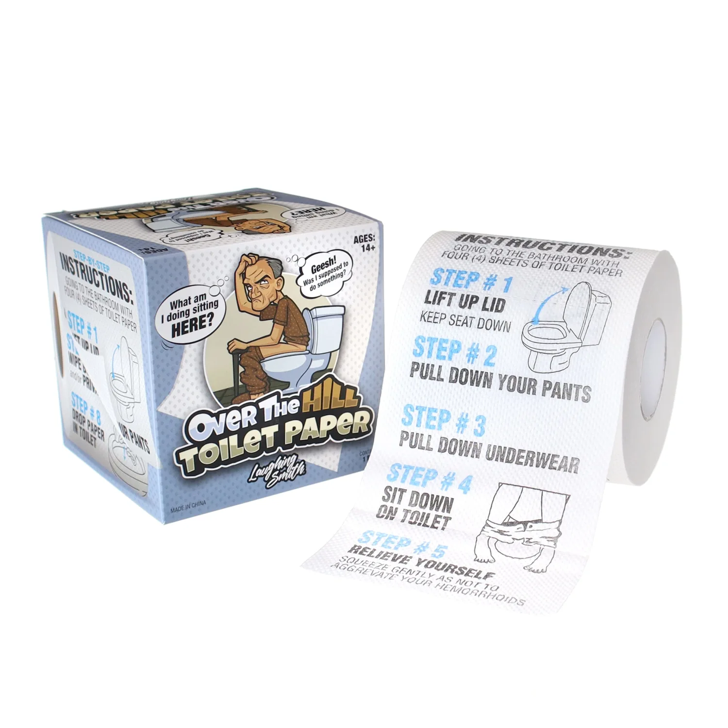 Over the Hill Toilet Paper - Funny Gag Gifts for Men & Old People - Birthday Party Supplies for 40th, 50th, 60th, 70th - Novelty Toilet Roll Joke Gifts for Him, Dad, Brother, Adults - Laughing Smith