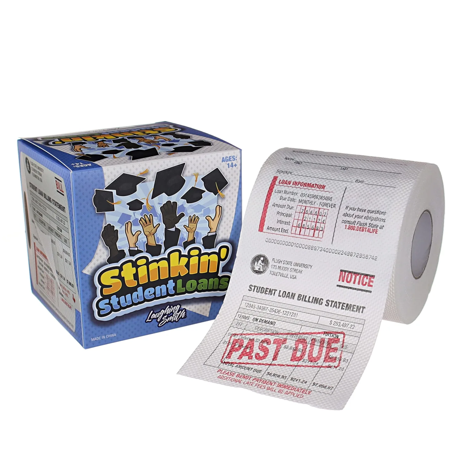 Laughing Smith Stinkin' Student Loans - Fake Toilet Paper Gag Gift - Toilet Prank for Students & Graduates - Adult Pranks - Funny Design Novelty Paper