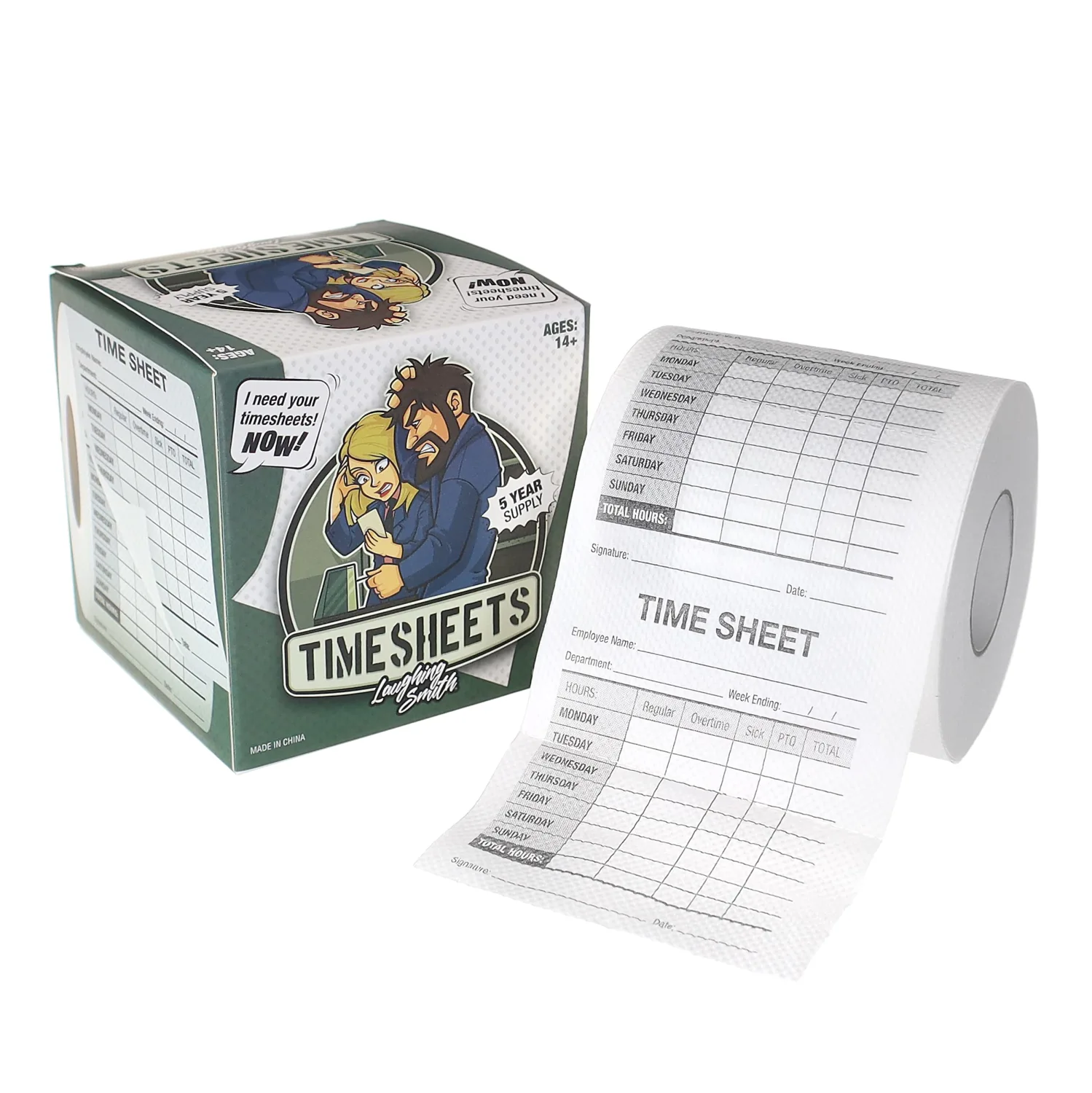 Time Sheet Funny Toilet Paper - Humorous Retirement Gifts for Men & Women - Joke Novelty Toilet Roll - Gag Gifts - Retired Fun - Office Pranks - for Boss, Adults, Dad, Colleague - Laughing Smith
