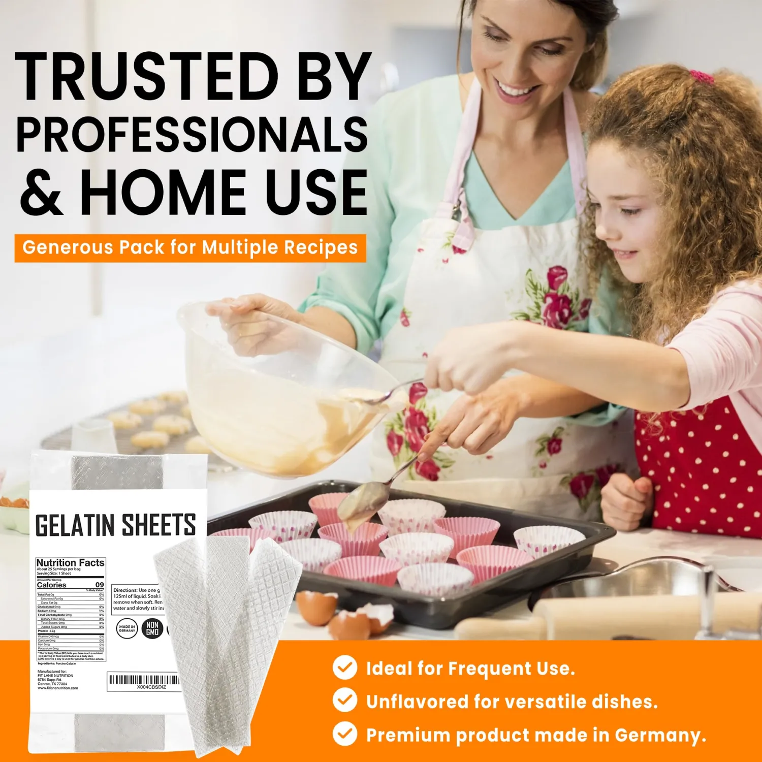 Silver Gelatin Sheets for Baking – 25 Count (63 Grams) – Unflavored Clear Leaf Rectangles for Desserts – 170 Bloom Strength – Product of Germany – Easy to Use – by Fit Lane Nutrition