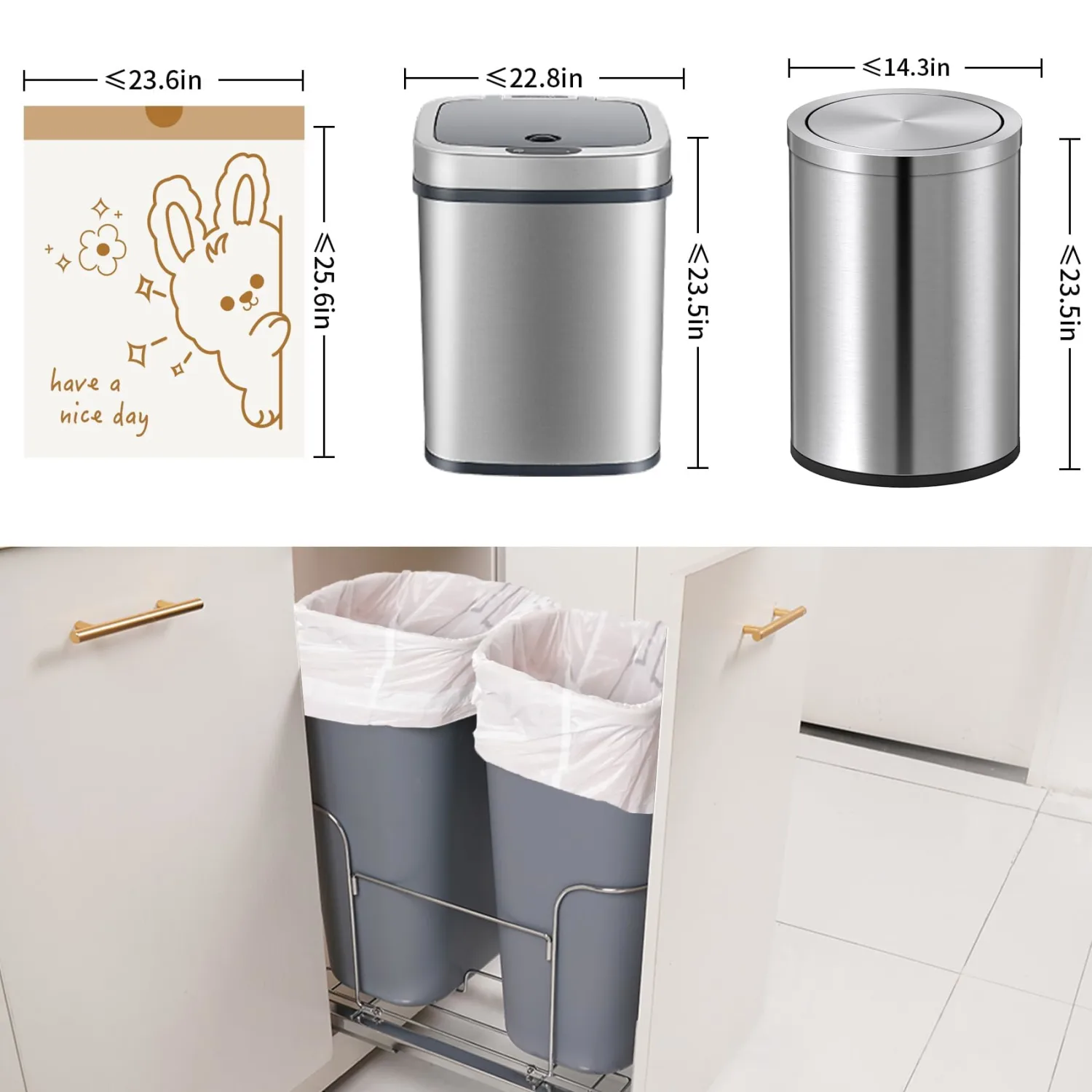 13 Gallon Trash Bags with Cute Rabbit Printed & Drawstring, Tear-Resistant Tall Kitchen Garbage Bags, Heavy-Duty Large Trash Can Liners for Home/Office, 50 Counts 2 Liters