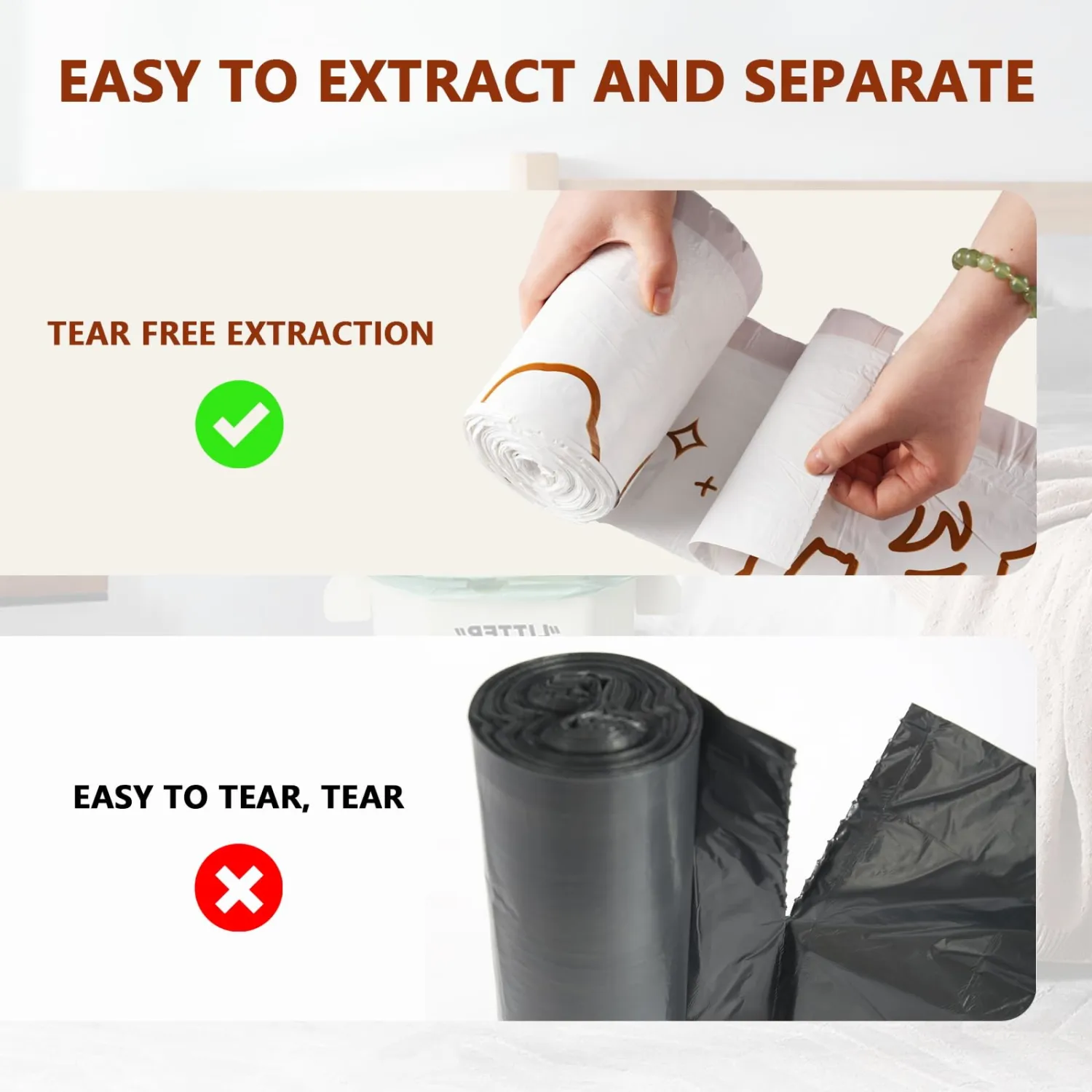 13 Gallon Trash Bags with Cute Rabbit Printed & Drawstring, Tear-Resistant Tall Kitchen Garbage Bags, Heavy-Duty Large Trash Can Liners for Home/Office, 50 Counts 2 Liters