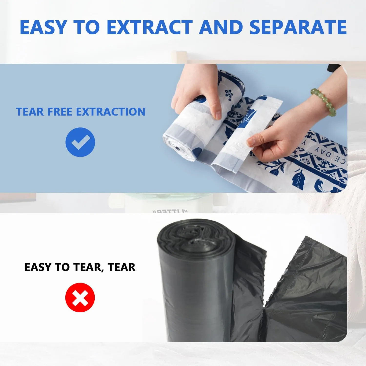 VOK 4 Gallon Trash Bags Drawstring, Printed Small Garbage Bags with Secure Tie, Tear-Resistant & Leakproof Design for Bathroom/Bedroom, Decorative Odor-Control Trash Can Liners, 160 Counts