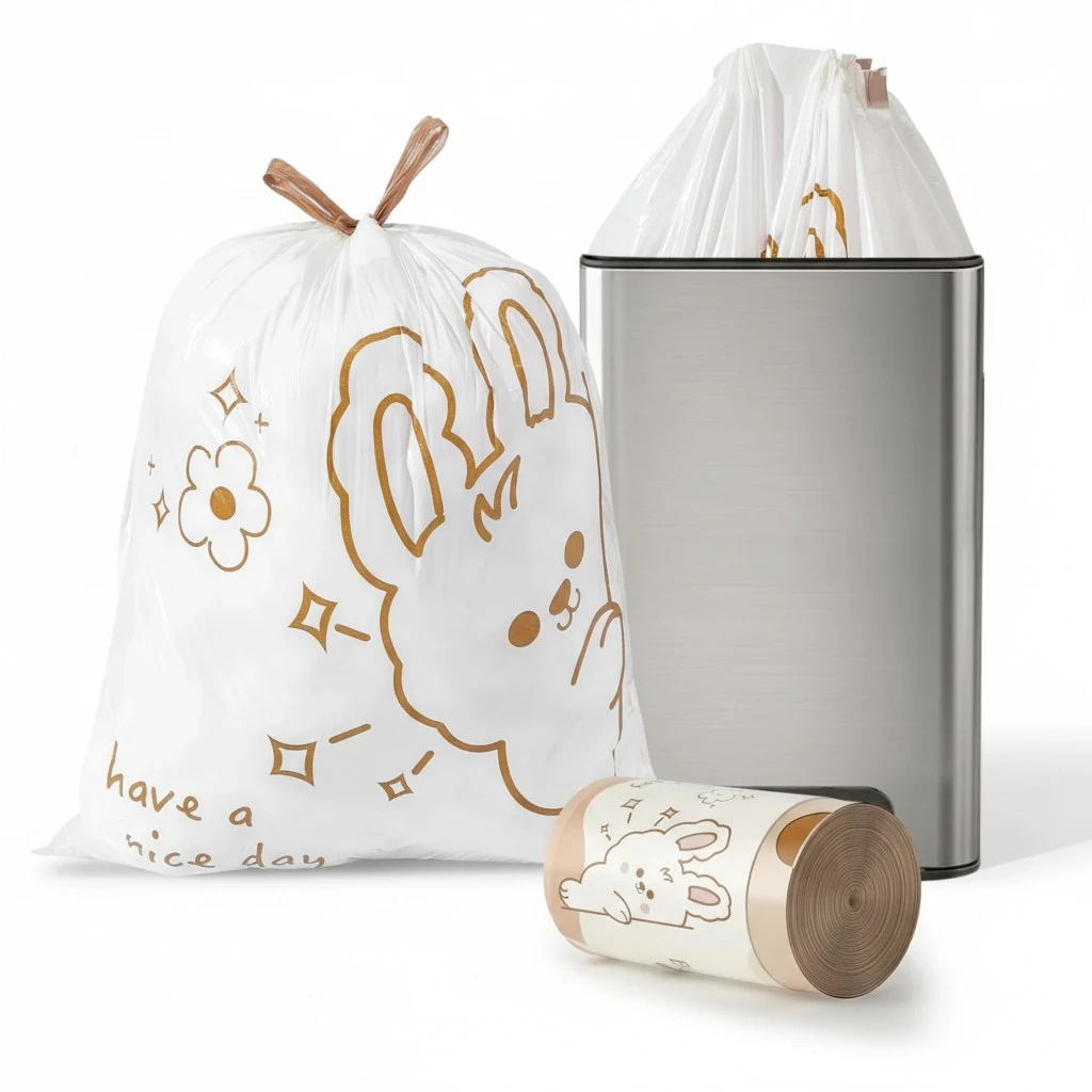 13 Gallon Trash Bags with Cute Rabbit Printed & Drawstring, Tear-Resistant Tall Kitchen Garbage Bags, Heavy-Duty Large Trash Can Liners for Home/Office, 25 Counts 2 Liters