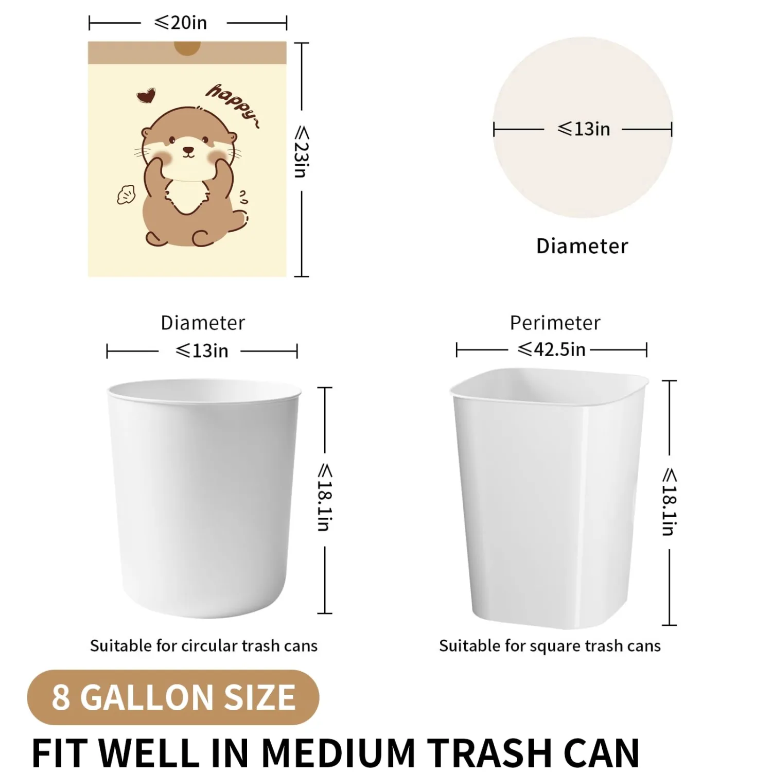 VOK 8 Gallon Trash Bags with Otters Printed, Drawstring Medium Garbage Bags, Tear-Resistant & Odor-Control Kitchen/Bathroom Trash Can Liners, Trash Bags 8 Gallon Drawstring with Secure Tie, 110 Counts
