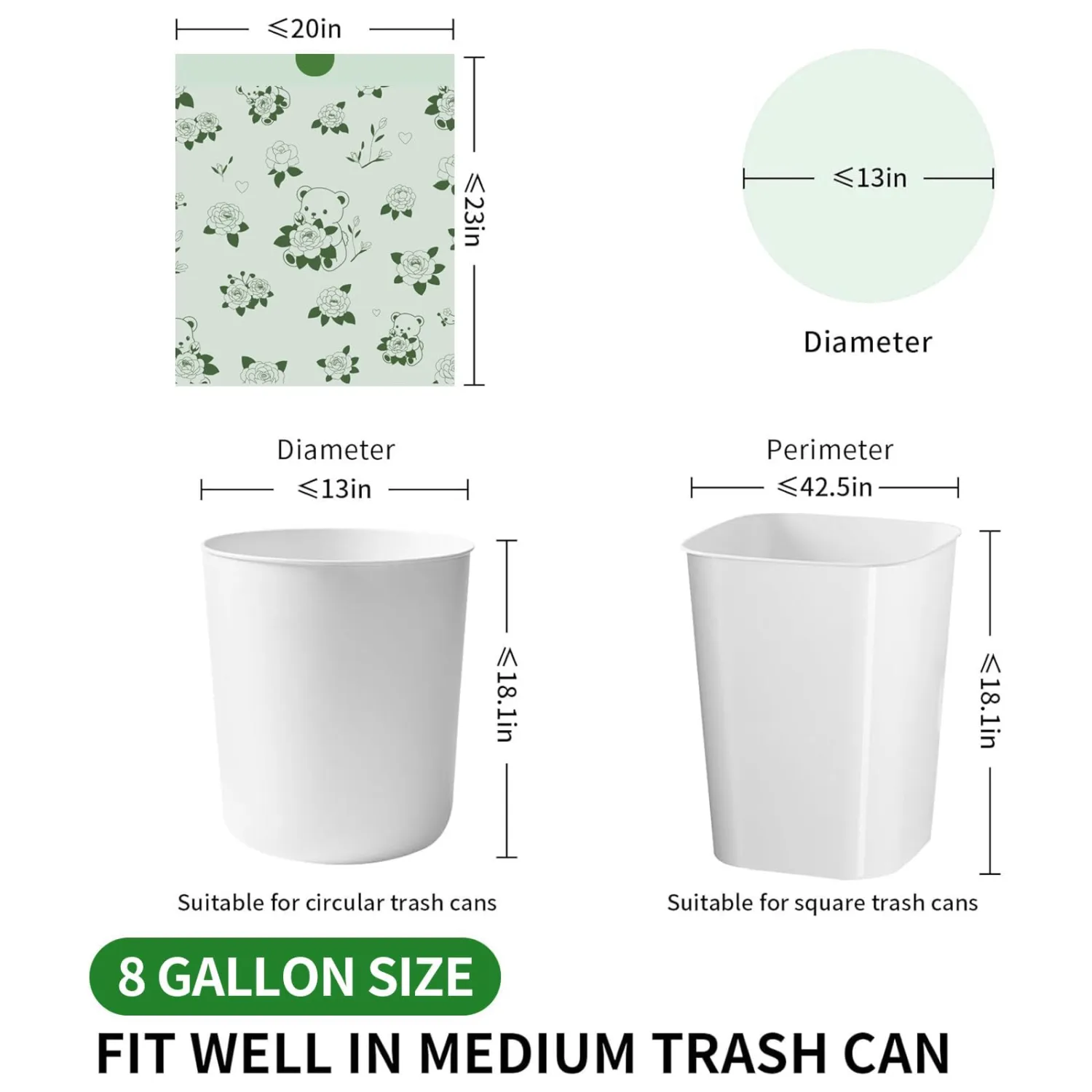 VOK 8 Gallon Trash Bags Drawstring, Medium Trash Bags for Office, Kitchen, Bedroom Trash Cans, Colored Portable Sturdy Garbage Bags 8 Gallon with Camellia Flower Scent, 60 Counts 2 Liters
