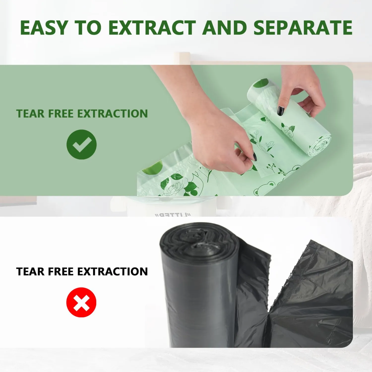 VOK 8 Gallon Trash Bags Drawstring, Medium Trash Bags for Office, Kitchen, Bedroom Trash Cans, Colored Portable Sturdy Garbage Bags 8 Gallon with Camellia Flower Scent, 60 Counts 2 Liters