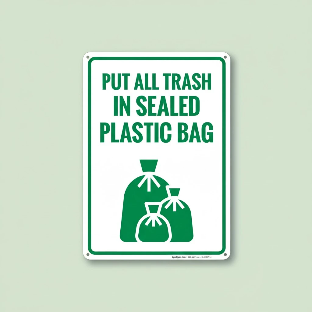Put All Trash in Sealed Plastic Bags Sign, 10x14 Inches, Rust Free .040 Aluminum, Fade Resistant, Made in USA