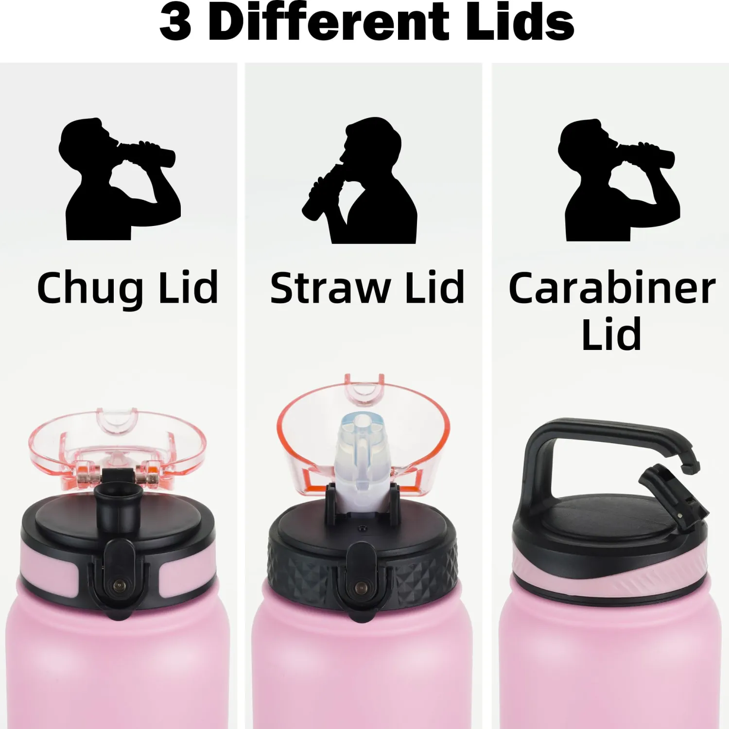 OLDLEY Insulated Water Bottle 32oz Water Bottles with Straw, Stainless Steel Water Bottle with 3 Lids, Double Wall Vacuum Bottles for Adult Kids, Sports Bottles for School Travel,Ombre Pink-Purple