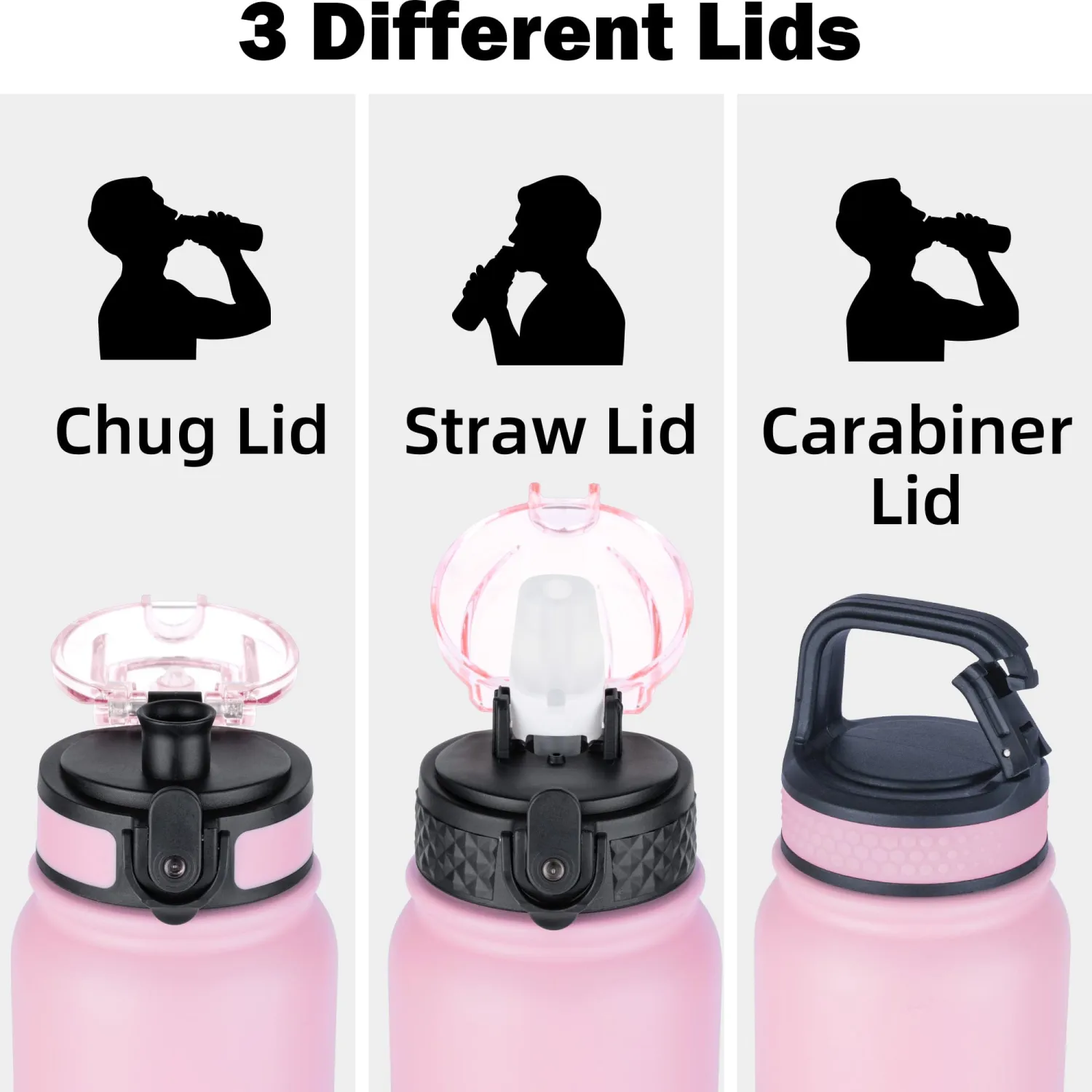 OLDLEY Insulated Water Bottle 20oz Water Bottles with Straw, Stainless Steel Water Bottle with 3 Lids, Double Wall Vacuum Bottles for Adult Kids, Sports Bottles for School Travel, Ombre Pink-Purple