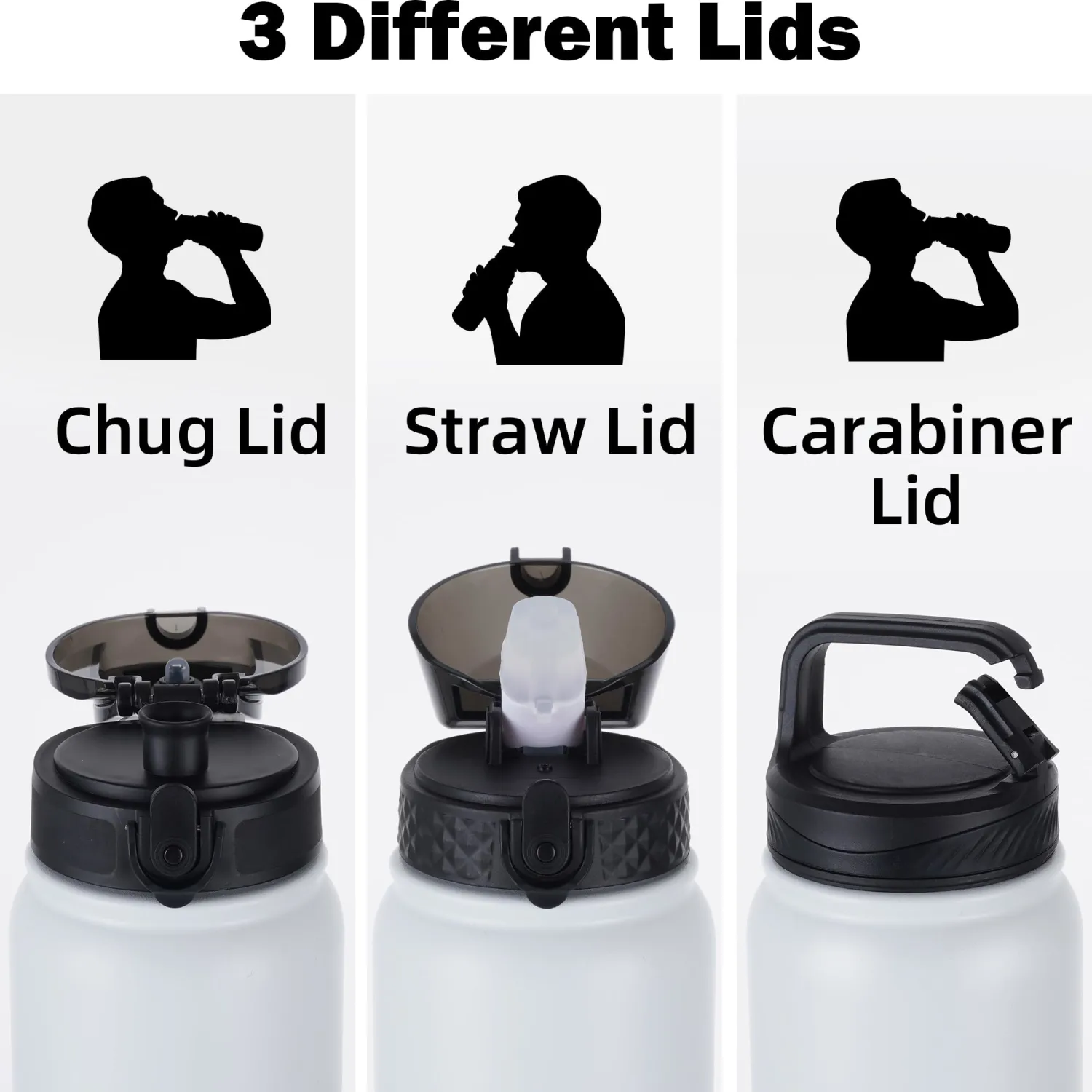 Oldley Insulated Water Bottle 32oz Water Bottles with Straw, Stainless Steel Water Bottle with 3 Lids, Double Wall Vacuum Thermo for Adults Kids,Leak-Proof Sport Bottles for School Travel, White Black