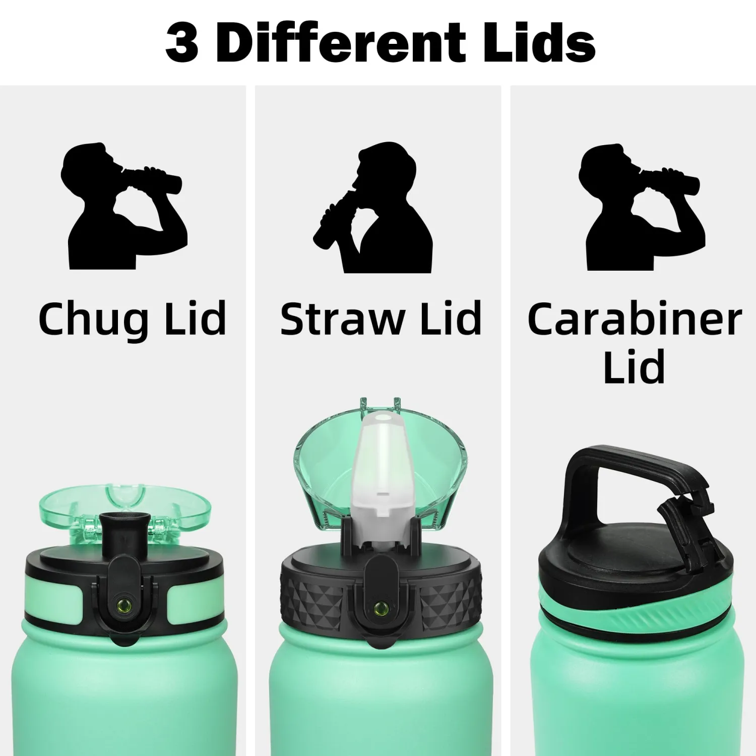 Oldley Insulated Water Bottle 32oz Water Bottles with Straw, Stainless Steel Water Bottle with 3 Lids, Double Wall Vacuum Bottels for Adults School Kids,Leak-Proof Sport Bottles, Leaf Green -Blue