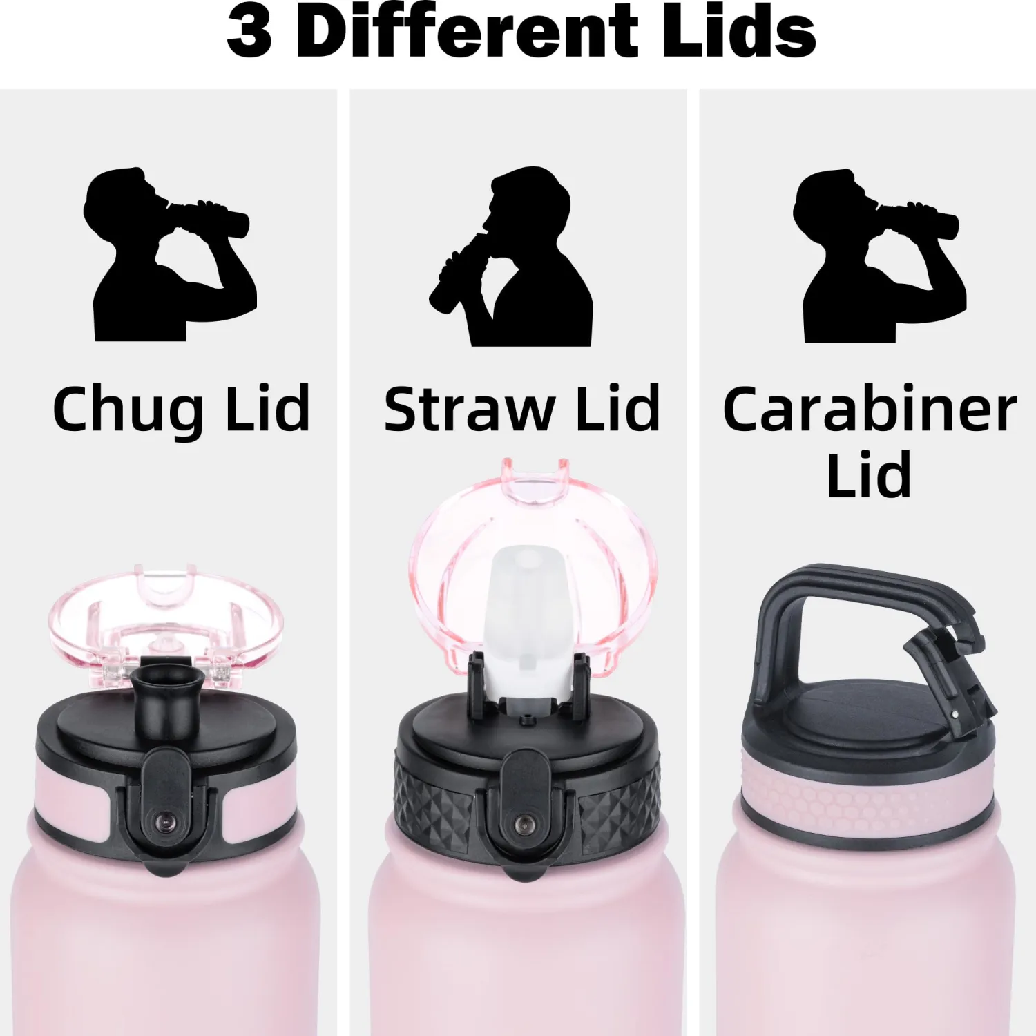 Oldley Insulated Water Bottle 20oz Water Bottles with Straw, Stainless Steel Water Bottle with 3 Lids, Double Wall Vacuum Bottles for Adult Kids, Sports Bottles for School Travel, Light Pink-Blue
