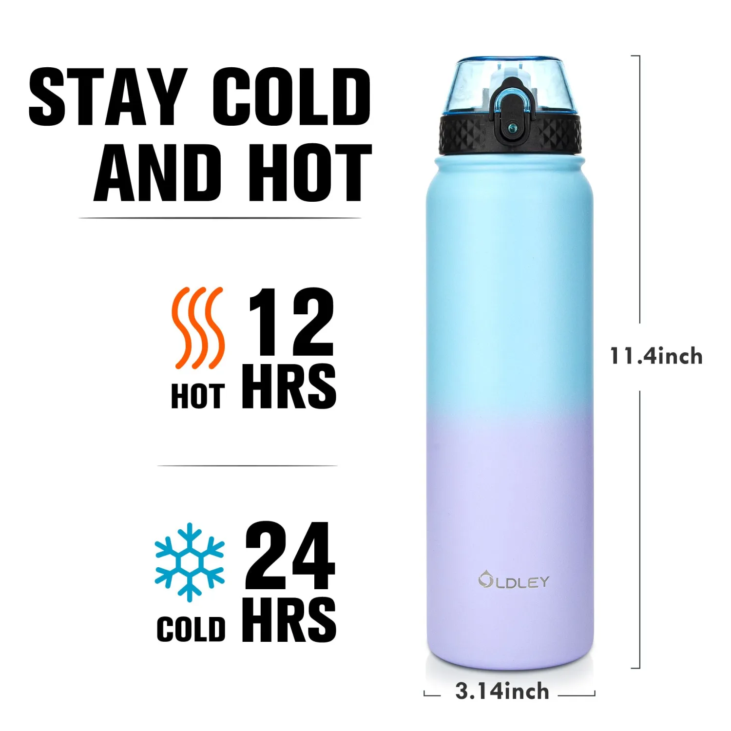 Oldley Insulated Water Bottle 32oz Water Bottles with Straw, Stainless Steel Water Bottle with 3 Lids, Double Wall Vacuum Bottels for Adults School Kids,Leak-Proof Sport Bottles, Ombre Blue-purple