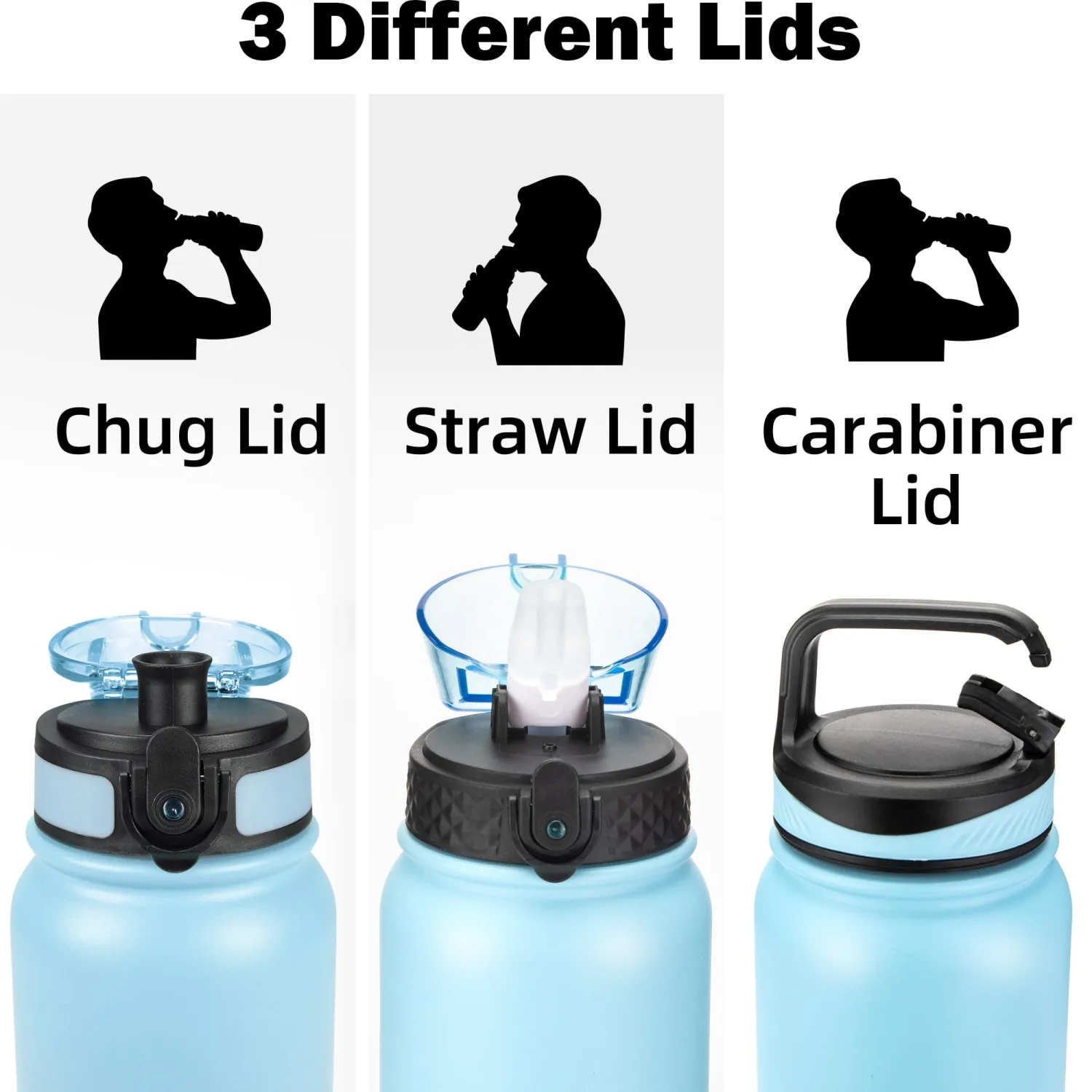 Oldley Insulated Water Bottle 32oz Water Bottles with Straw, Stainless Steel Water Bottle with 3 Lids, Double Wall Vacuum Bottels for Adults School Kids,Leak-Proof Sport Bottles, Ombre Blue-purple